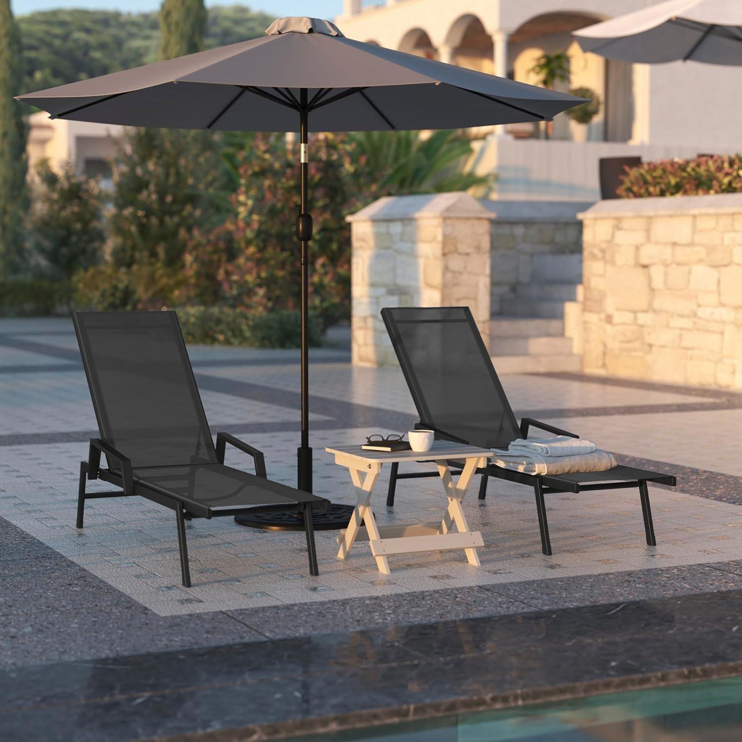 imageFlash Furniture Brazos Adjustable Chaise Lounge Chair with Arms AllWeather Outdoor FivePosition Recliner BlackBrownBlackBlack
