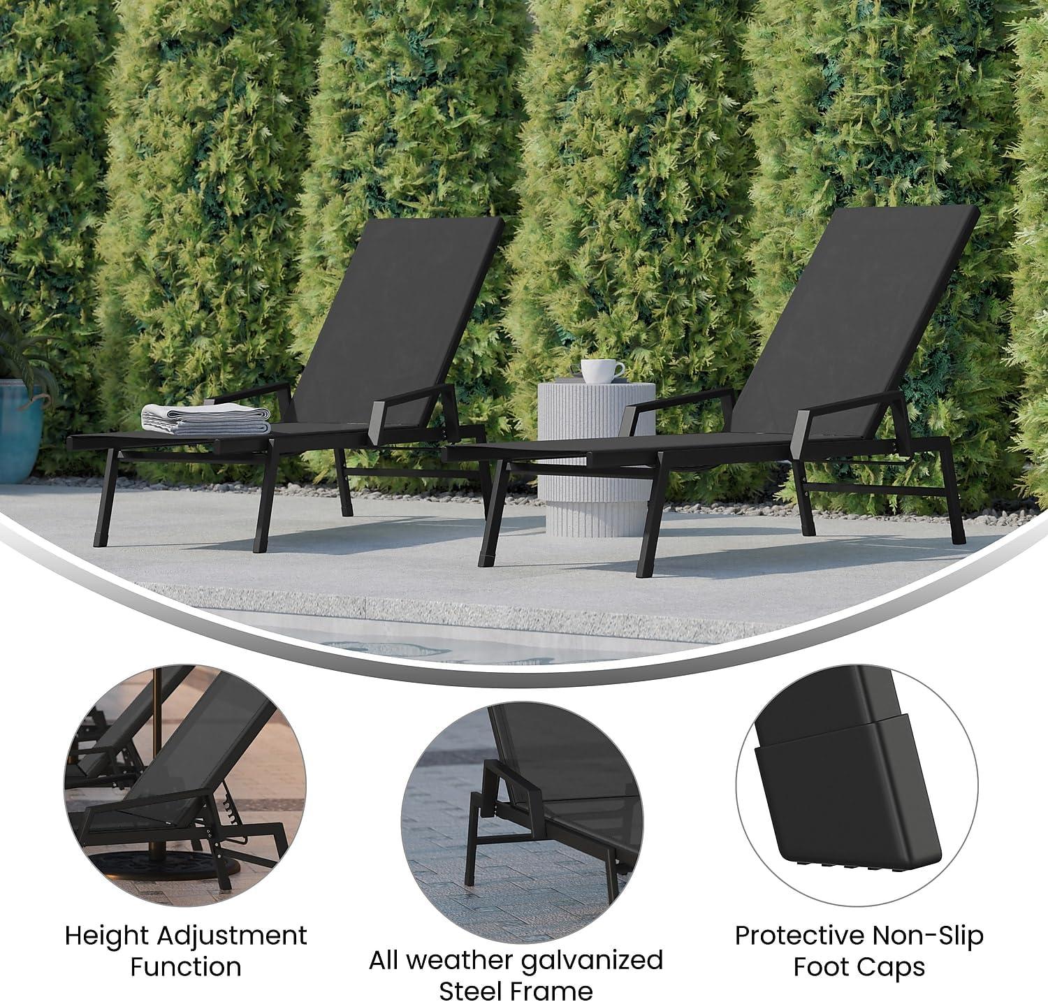 imageFlash Furniture Brazos Adjustable Chaise Lounge Chair with Arms AllWeather Outdoor FivePosition Recliner BlackBrownBlackBlack