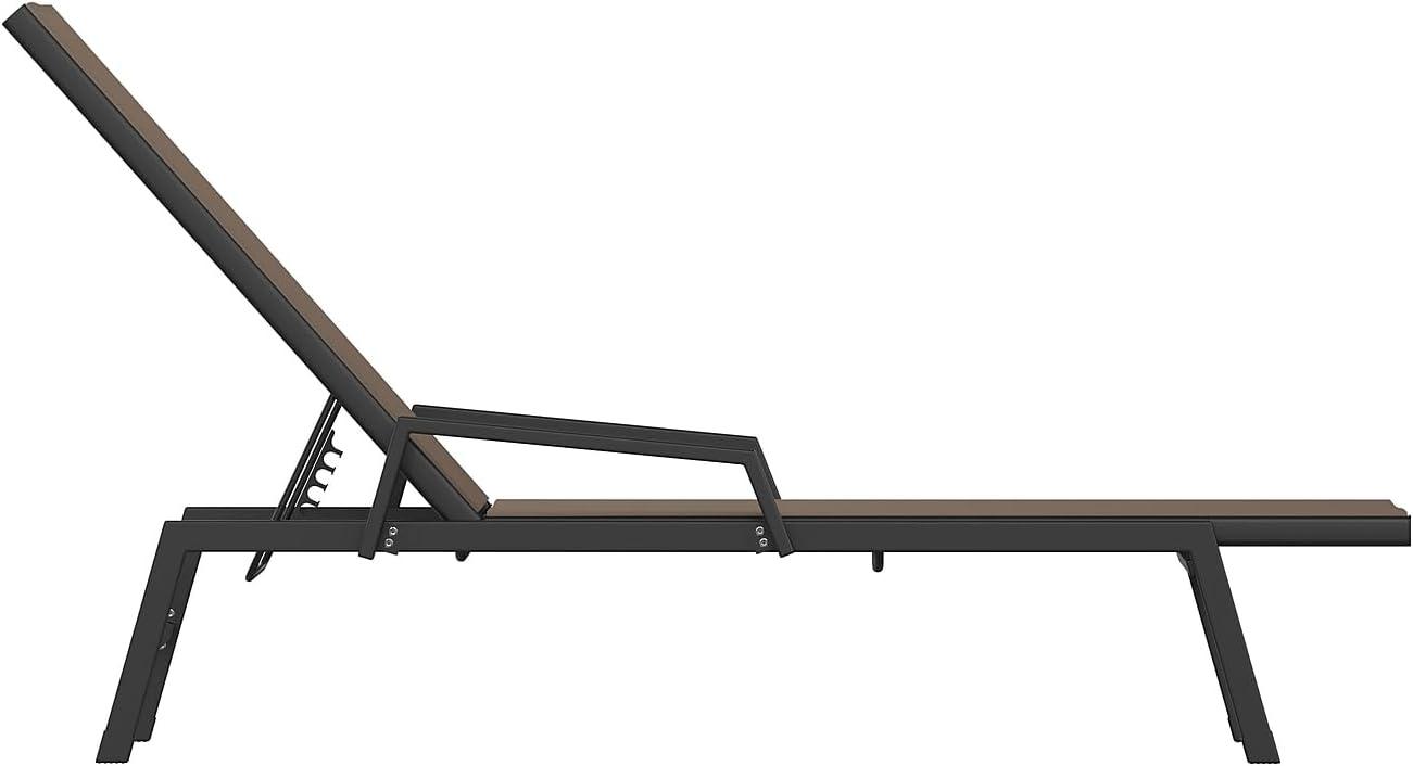 imageFlash Furniture Brazos Adjustable Chaise Lounge Chair with Arms AllWeather Outdoor FivePosition Recliner BlackBrownBrownBlack