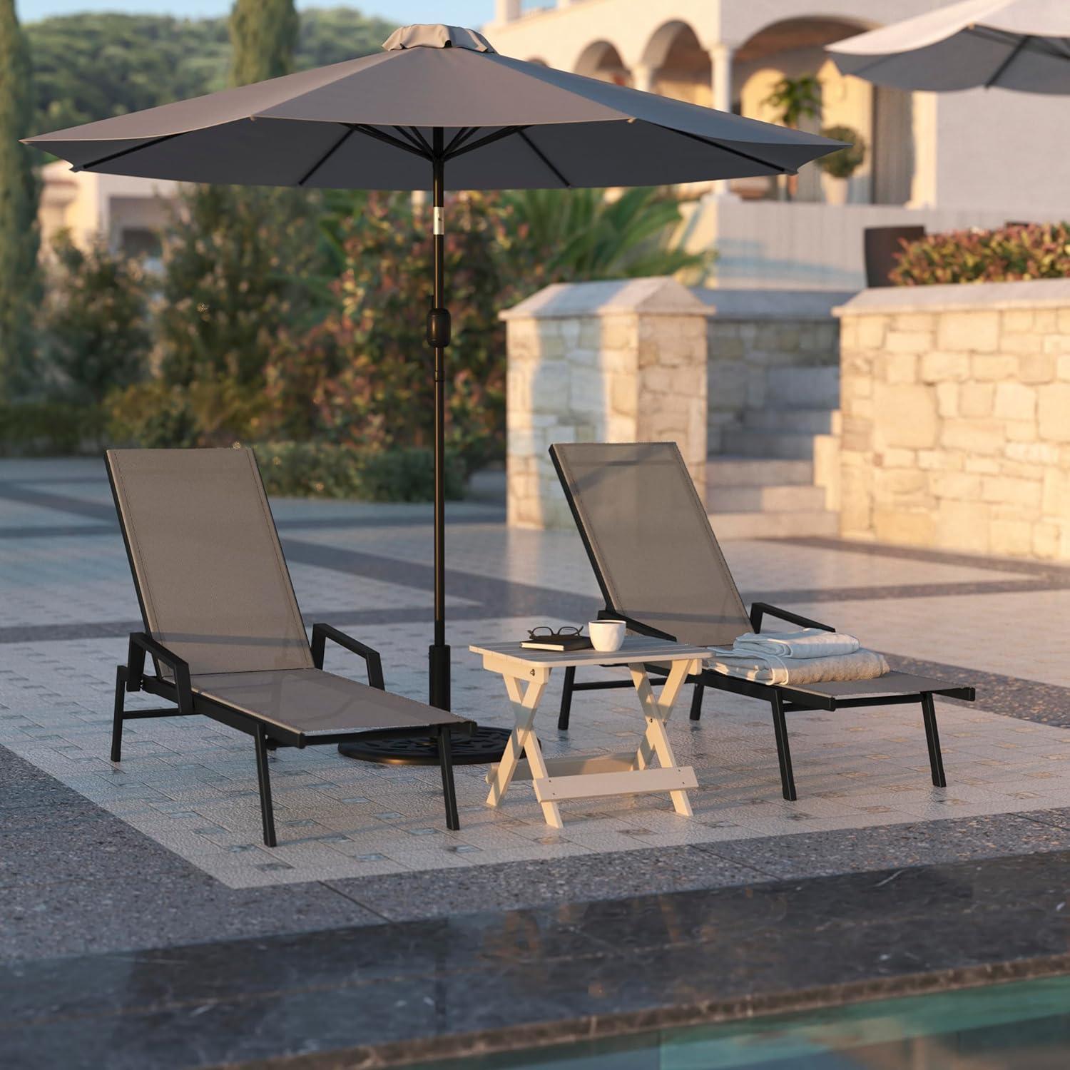imageFlash Furniture Brazos Adjustable Chaise Lounge Chair with Arms AllWeather Outdoor FivePosition Recliner BlackBrownBrownBlack