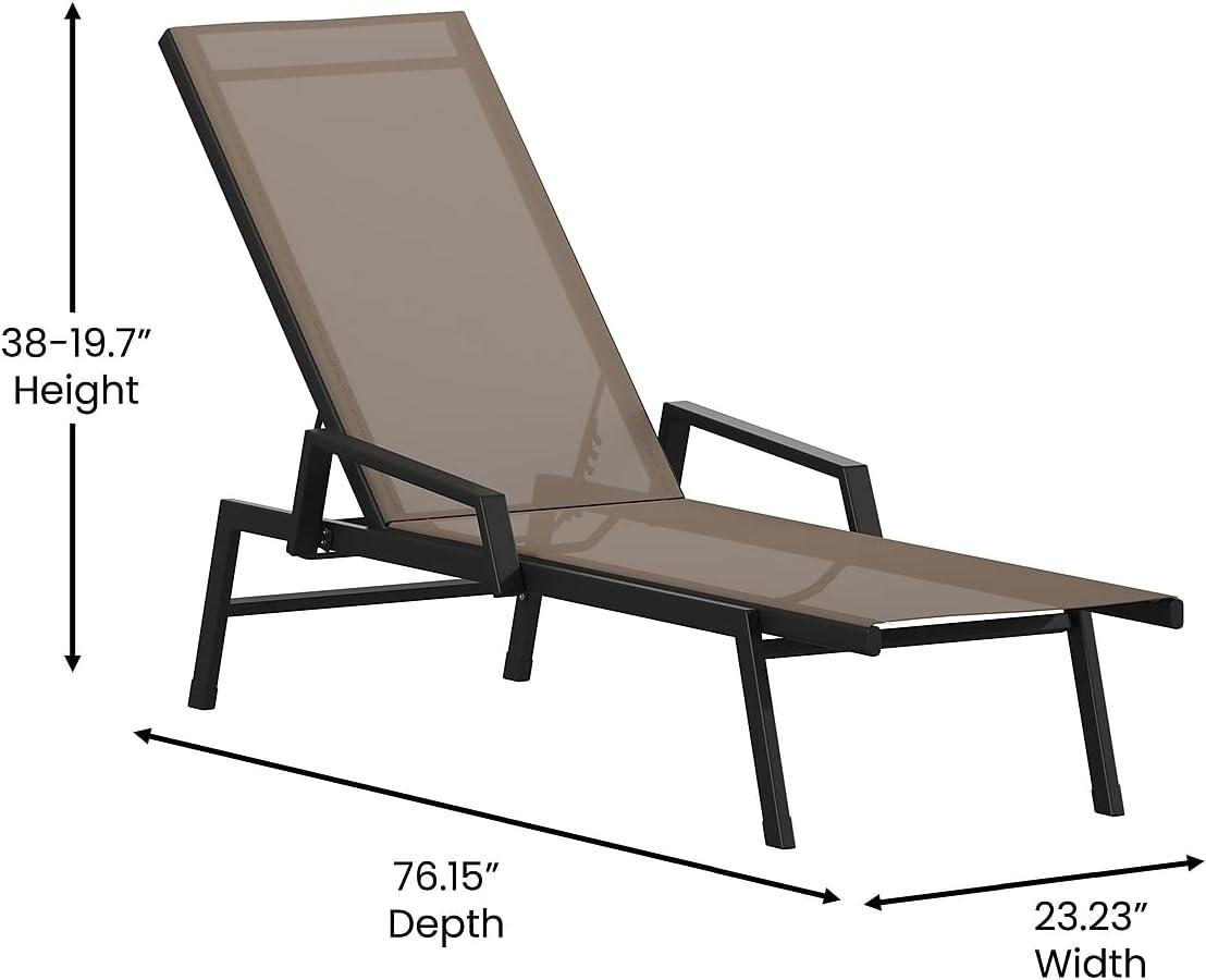imageFlash Furniture Brazos Adjustable Chaise Lounge Chair with Arms AllWeather Outdoor FivePosition Recliner BlackBrownBrownBlack