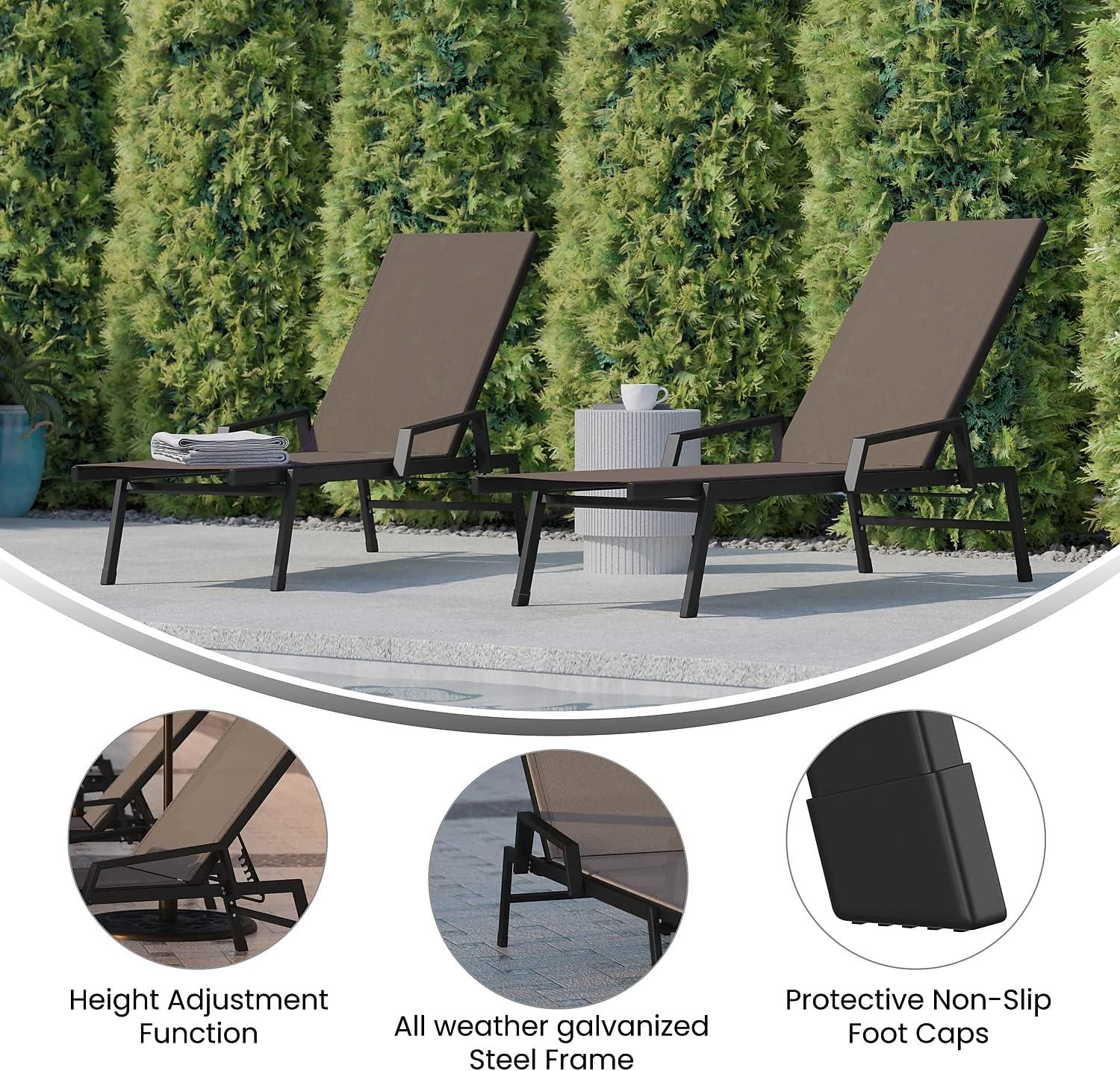 imageFlash Furniture Brazos Adjustable Chaise Lounge Chair with Arms AllWeather Outdoor FivePosition Recliner BlackBrownBrownBlack