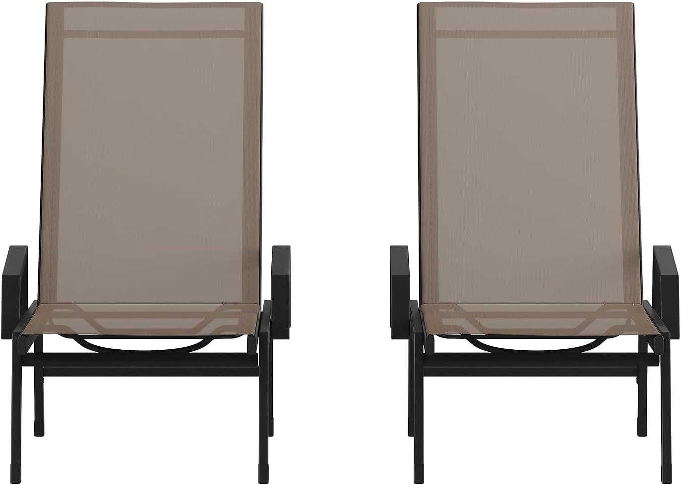 imageFlash Furniture Brazos Adjustable Chaise Lounge Chair with Arms AllWeather Outdoor FivePosition Recliner BlackBrownBrownBlack