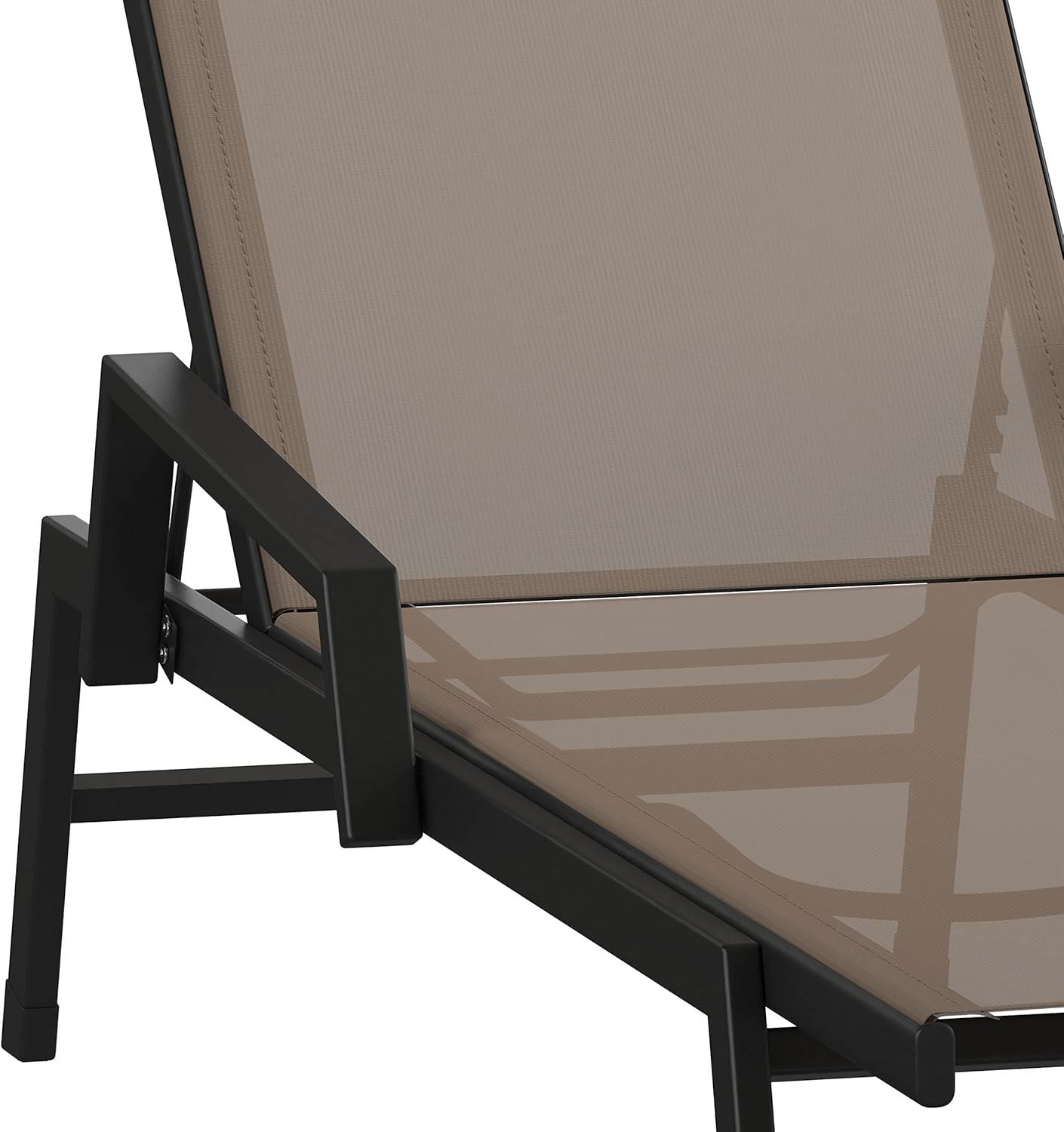imageFlash Furniture Brazos Adjustable Chaise Lounge Chair with Arms AllWeather Outdoor FivePosition Recliner BlackBrownBrownBlack