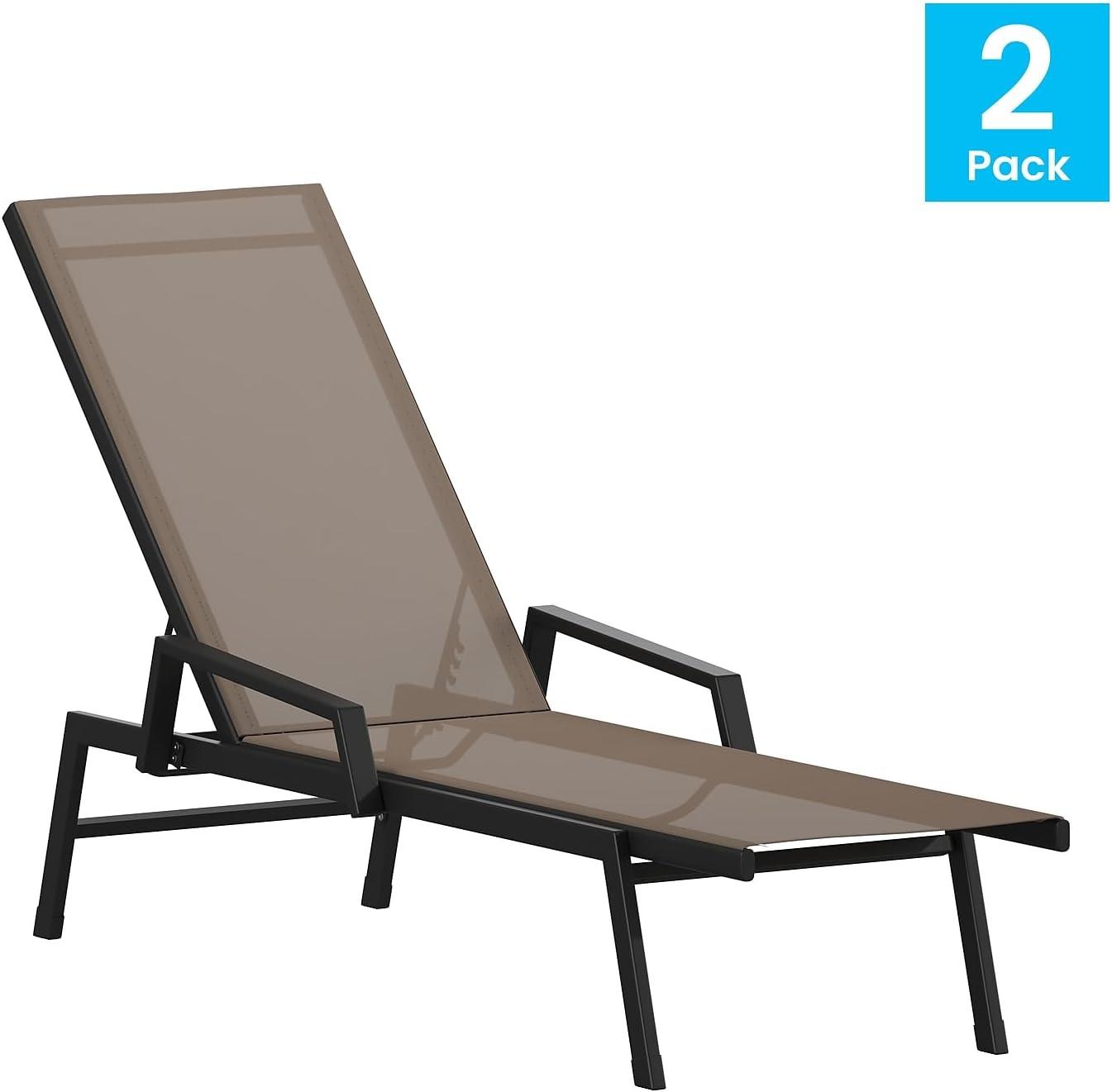 imageFlash Furniture Brazos Adjustable Chaise Lounge Chair with Arms AllWeather Outdoor FivePosition Recliner BlackBrownBrownBlack