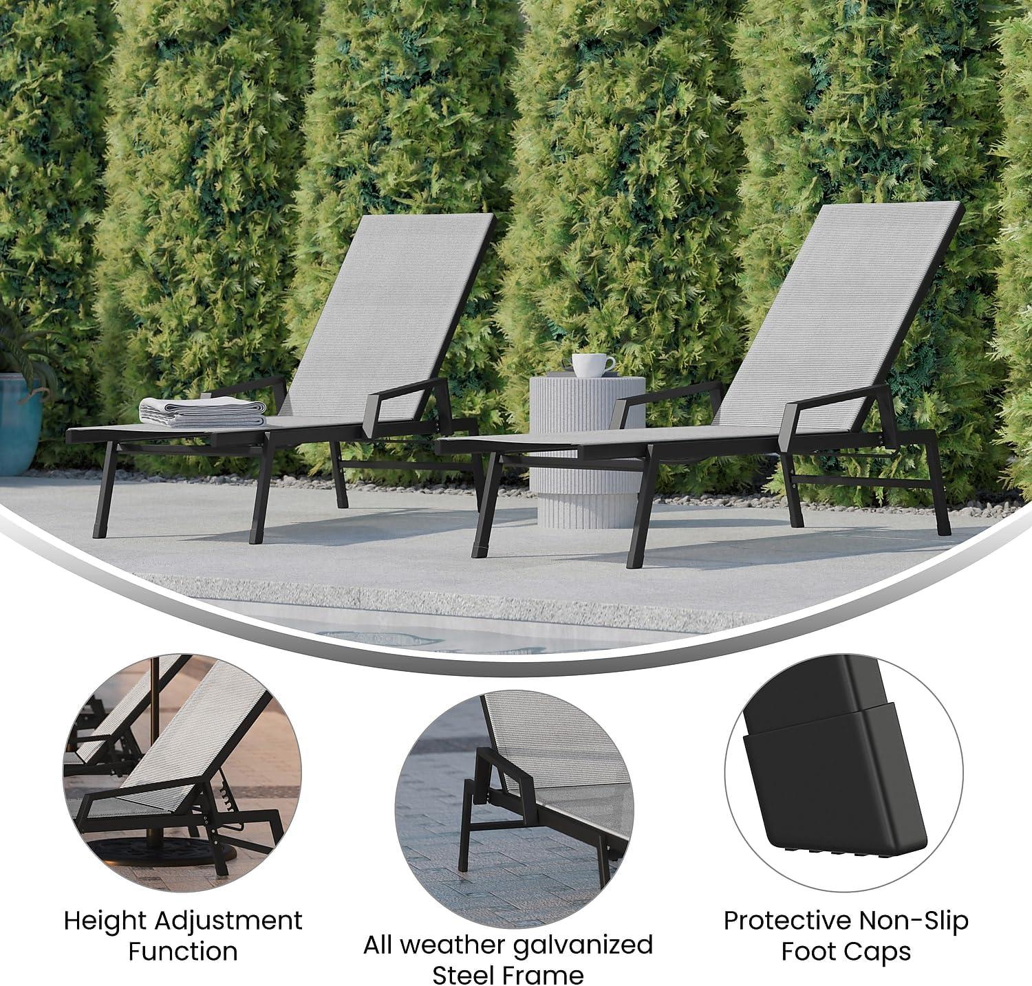 imageFlash Furniture Brazos Adjustable Chaise Lounge Chair with Arms AllWeather Outdoor FivePosition Recliner BlackBrownGrayBlack