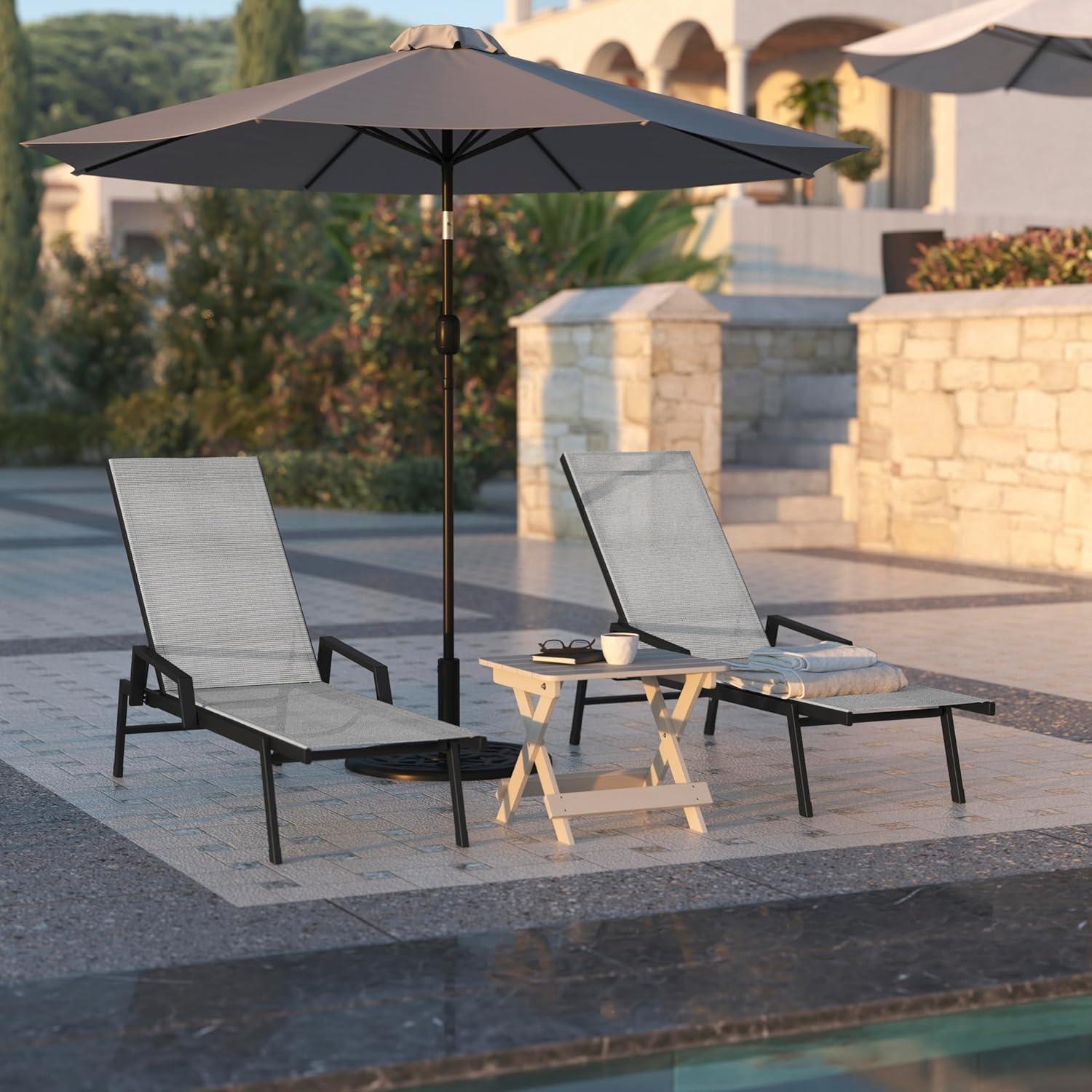 imageFlash Furniture Brazos Adjustable Chaise Lounge Chair with Arms AllWeather Outdoor FivePosition Recliner BlackBrownGrayBlack
