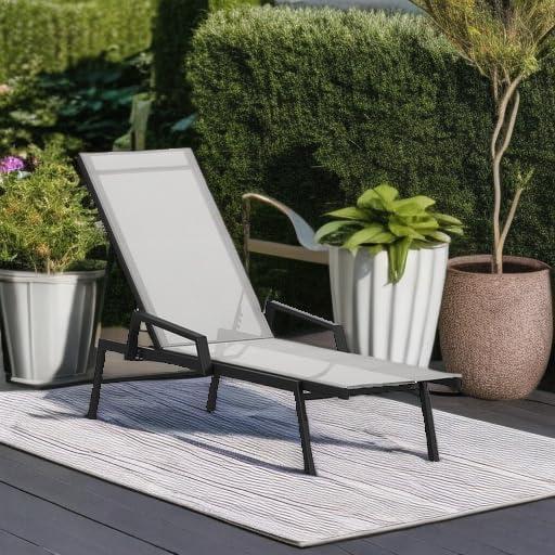 imageFlash Furniture Brazos Adjustable Chaise Lounge Chair with Arms AllWeather Outdoor FivePosition Recliner BlackBrownGrayBlack