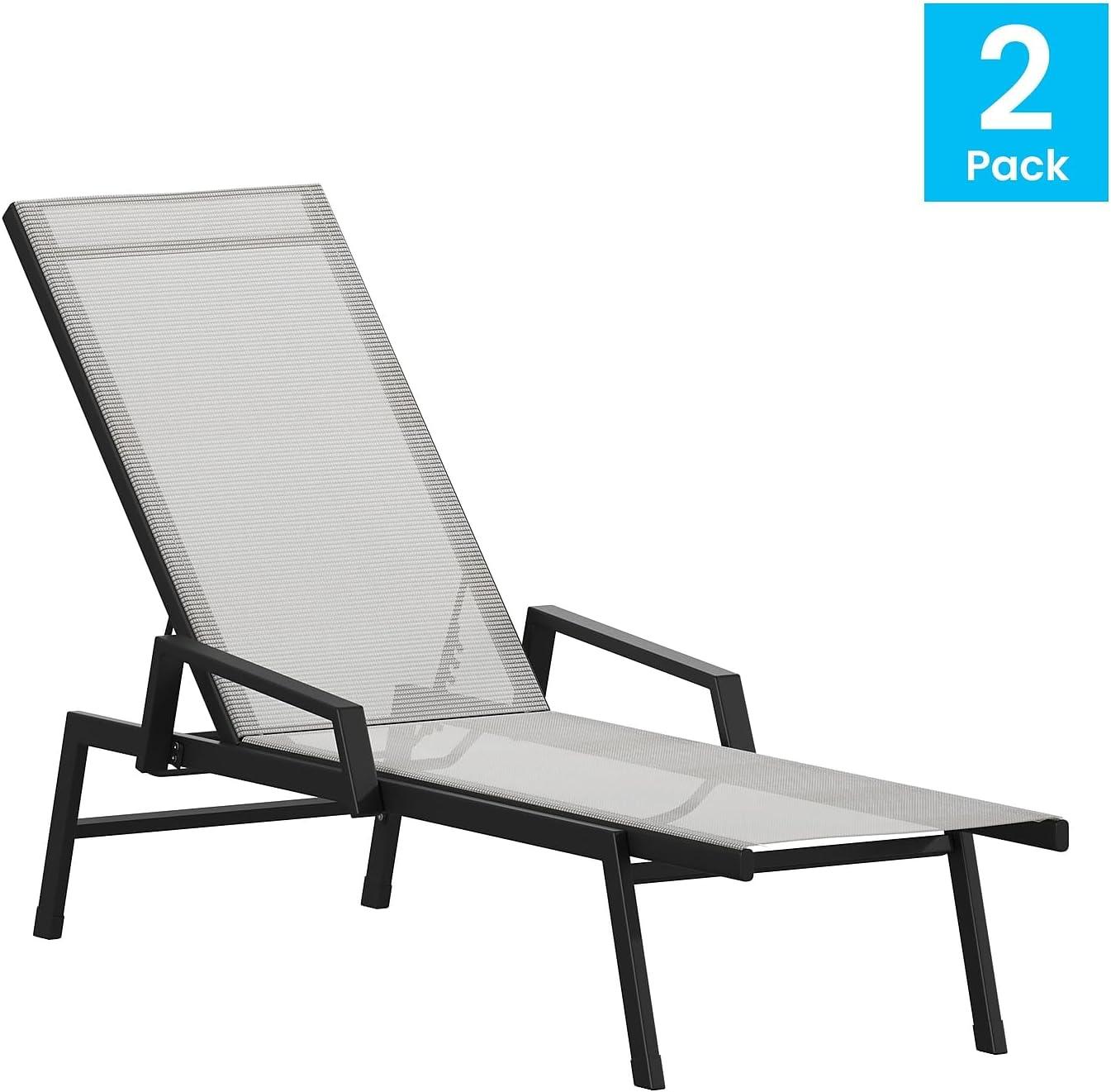 imageFlash Furniture Brazos Adjustable Chaise Lounge Chair with Arms AllWeather Outdoor FivePosition Recliner BlackBrownGrayBlack