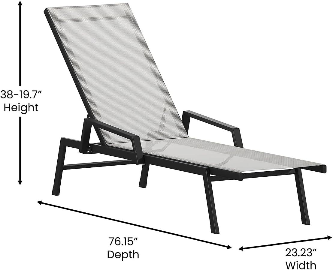 imageFlash Furniture Brazos Adjustable Chaise Lounge Chair with Arms AllWeather Outdoor FivePosition Recliner BlackBrownGrayBlack