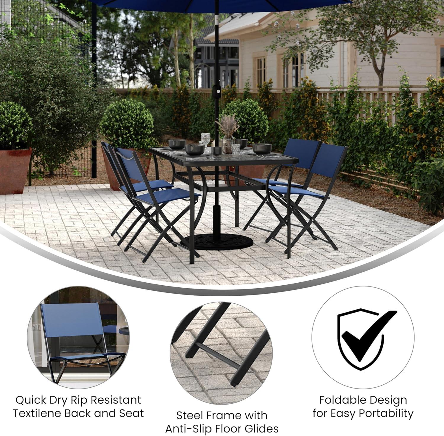 imageFlash Furniture Brazos Commercial IndoorOutdoor Folding Chairs Flex Comfort BacksSeats Metal Frames Portable Lightweight Foldable Design Set of 2 NavyBlackNavy