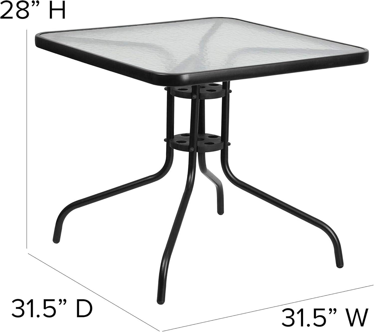 imageFlash Furniture Brazos Series 5Piece Glass Patio Table and Chairs Set Outdoor Patio Dining Set with Square Table and 4 Sling Patio Chairs BlackBlack