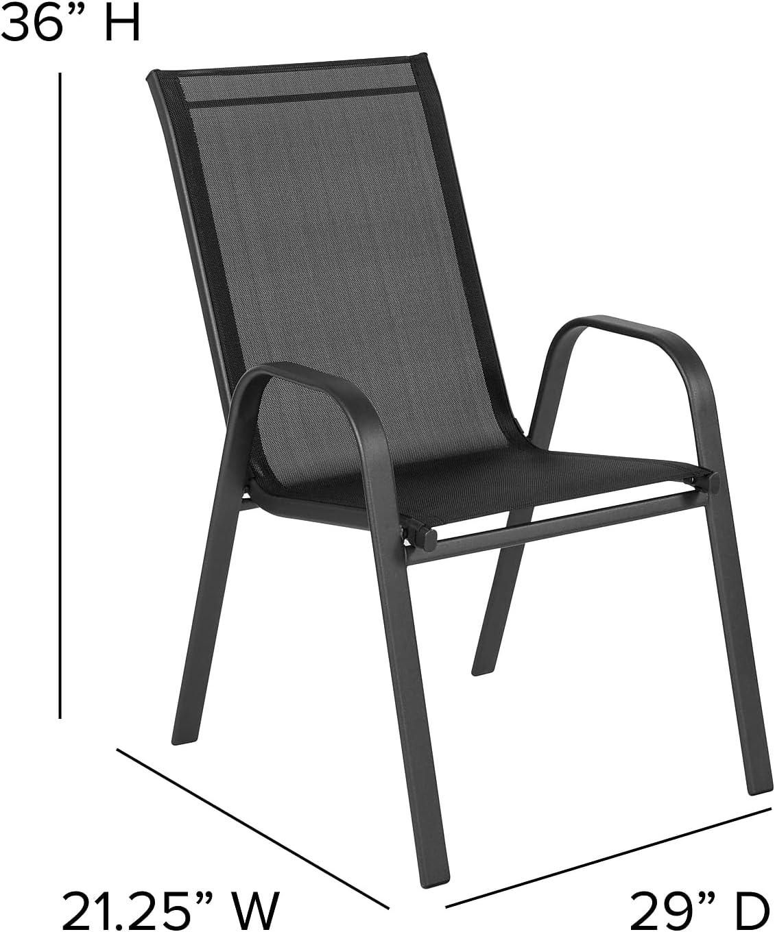 imageFlash Furniture Brazos Series 5Piece Glass Patio Table and Chairs Set Outdoor Patio Dining Set with Square Table and 4 Sling Patio Chairs BlackBlack
