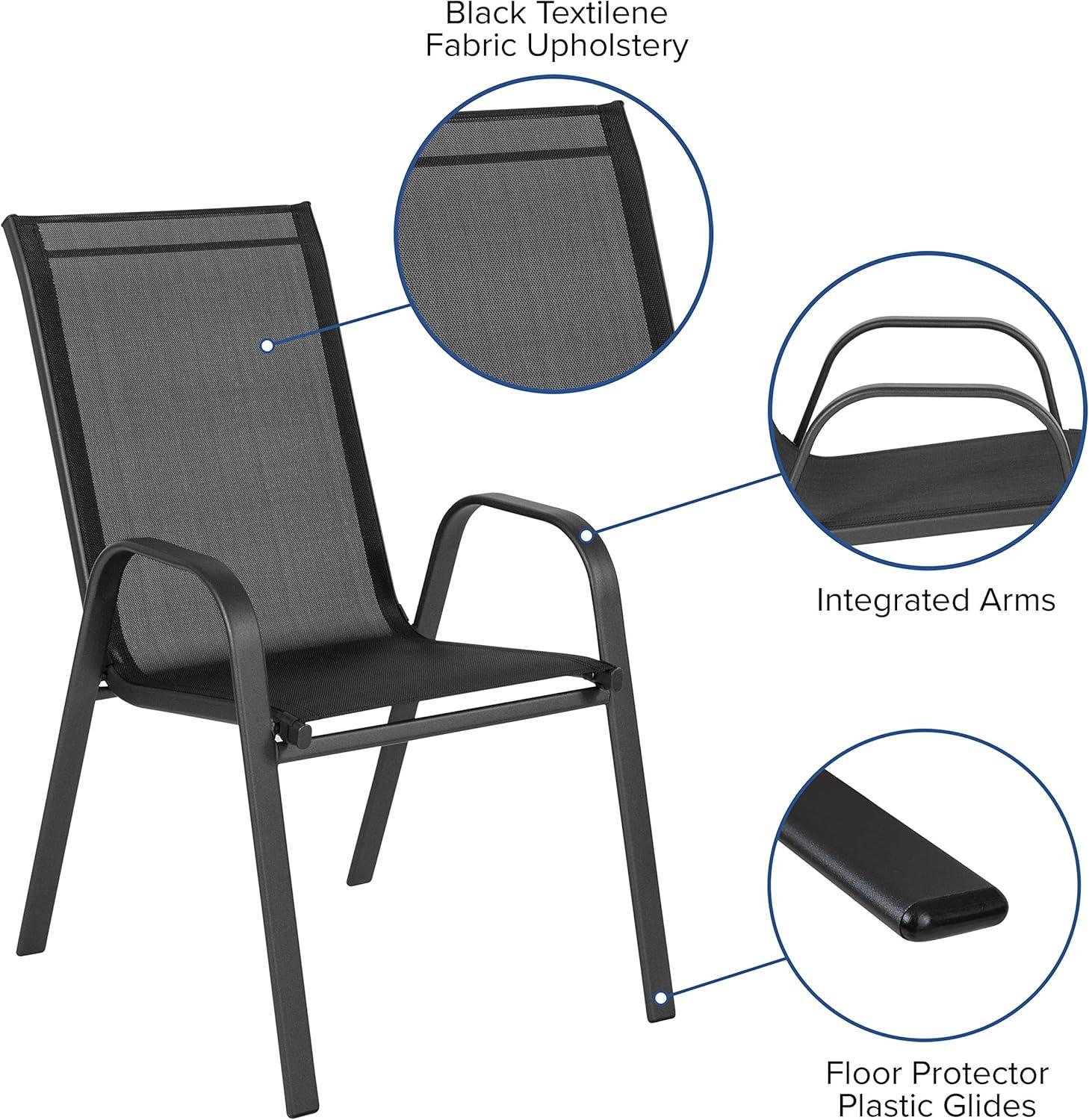 imageFlash Furniture Brazos Series 5Piece Glass Patio Table and Chairs Set Outdoor Patio Dining Set with Square Table and 4 Sling Patio Chairs BlackBlack