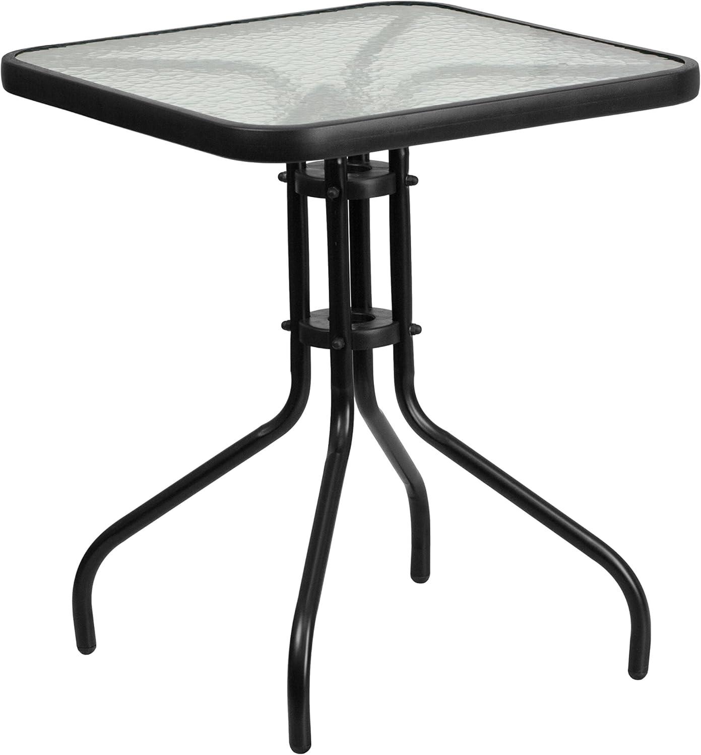 imageFlash Furniture Brazos Series 5Piece Glass Patio Table and Chairs Set Outdoor Patio Dining Set with Square Table and 4 Sling Patio Chairs BlackBrown