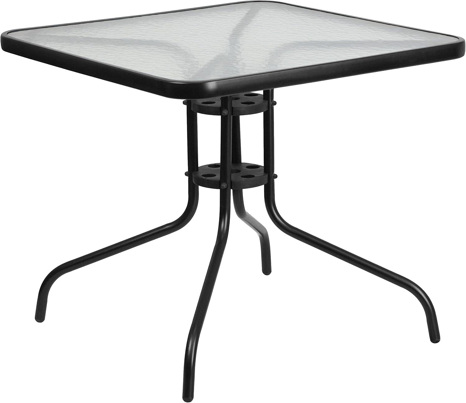 imageFlash Furniture Brazos Series 5Piece Glass Patio Table and Chairs Set Outdoor Patio Dining Set with Square Table and 4 Sling Patio Chairs BlackBrown