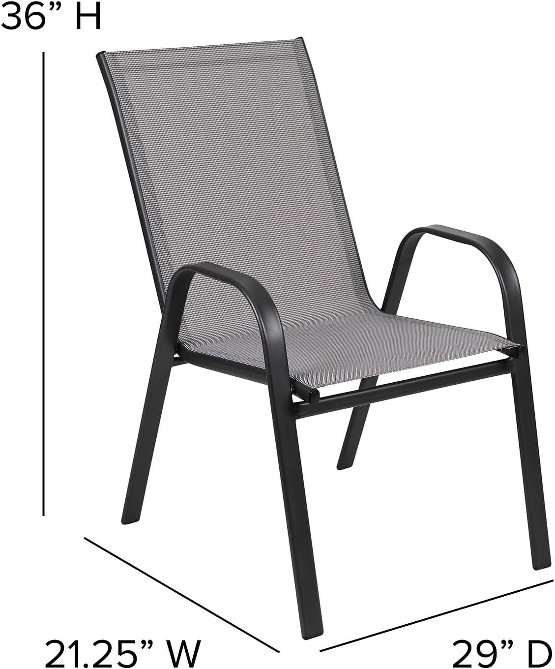 imageFlash Furniture Brazos Series 5Piece Glass Patio Table and Chairs Set Outdoor Patio Dining Set with Square Table and 4 Sling Patio Chairs BlackGrey