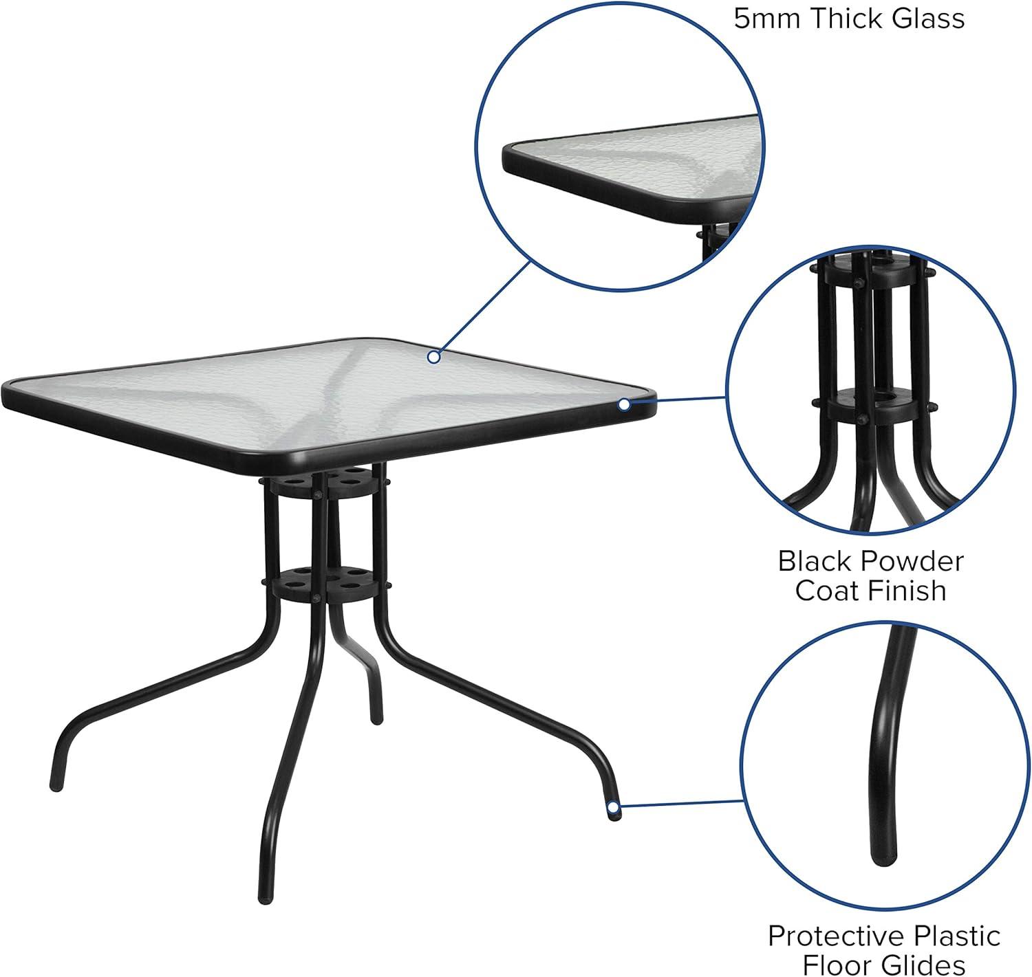 imageFlash Furniture Brazos Series 5Piece Glass Patio Table and Chairs Set Outdoor Patio Dining Set with Square Table and 4 Sling Patio Chairs BlackGrey