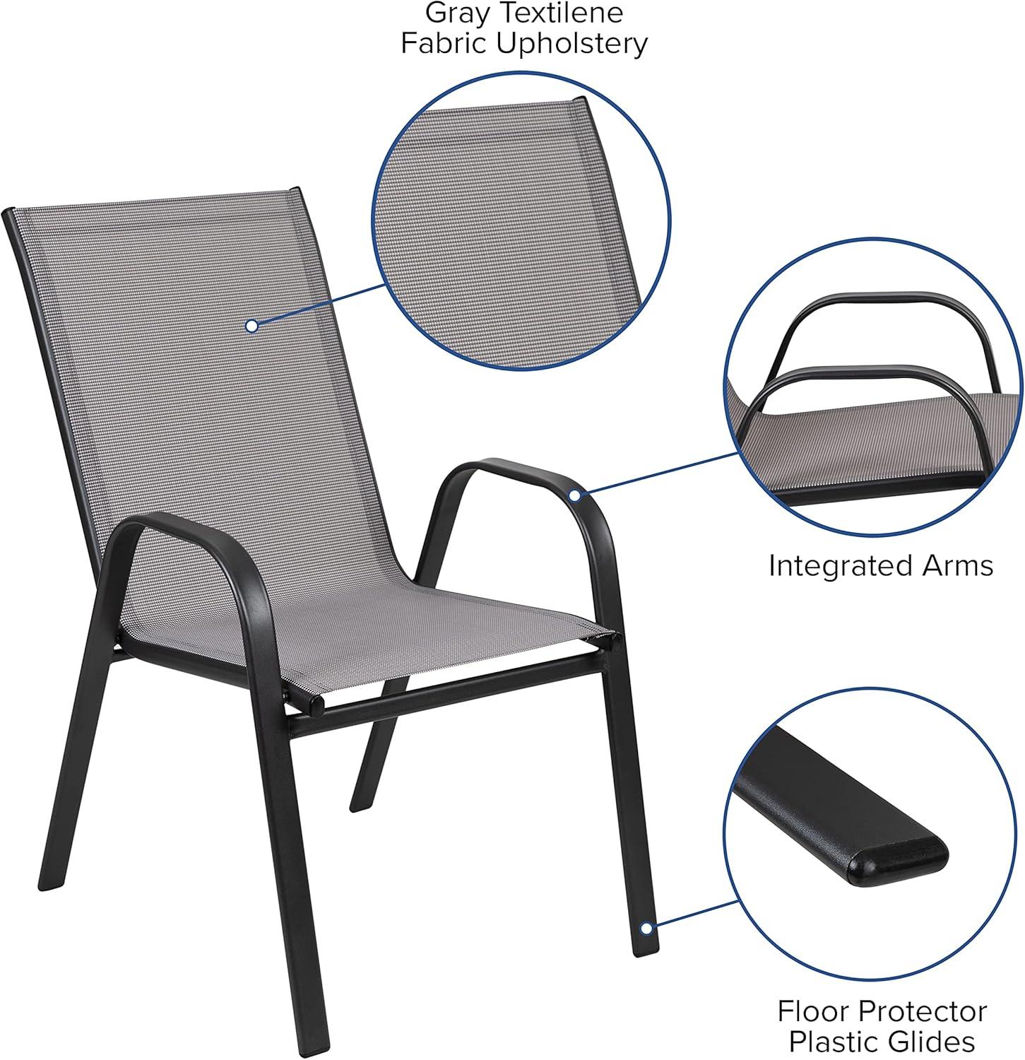 imageFlash Furniture Brazos Series 5Piece Glass Patio Table and Chairs Set Outdoor Patio Dining Set with Square Table and 4 Sling Patio Chairs BlackGrey