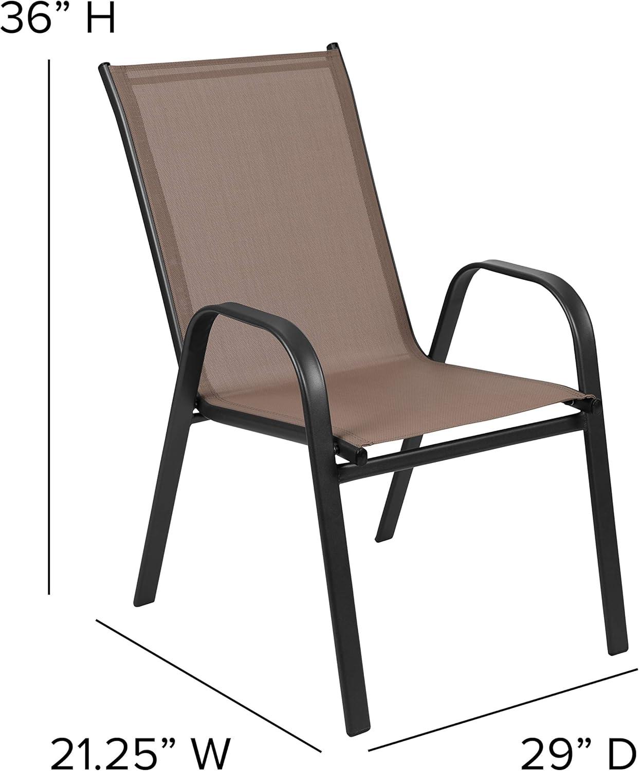 imageFlash Furniture Brazos Series 7Piece Glass Patio Table and Chairs Set Outdoor Dining Set with Table with Umbrella Hole 6 Sling Patio Chairs BlackBrown