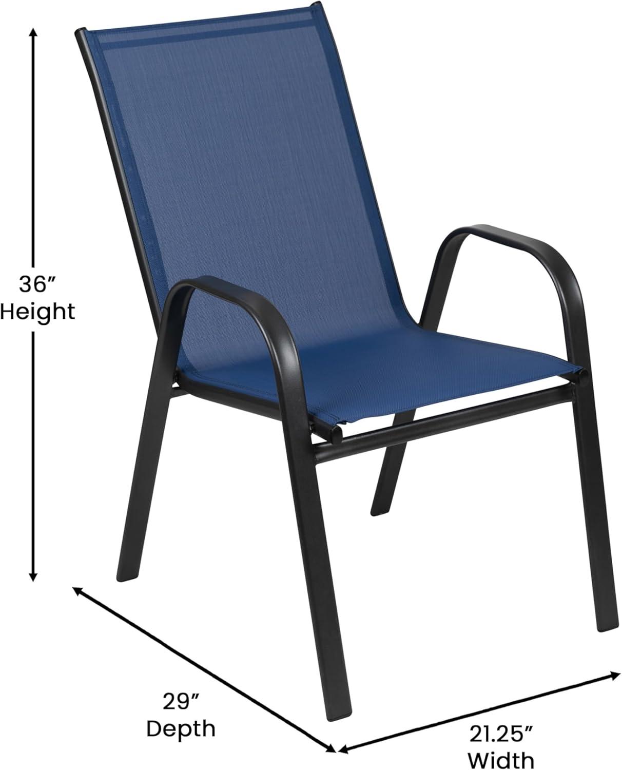 imageFlash Furniture Brazos Series 7Piece Glass Patio Table and Chairs Set Outdoor Dining Set with Table with Umbrella Hole 6 Sling Patio Chairs BlackNavy