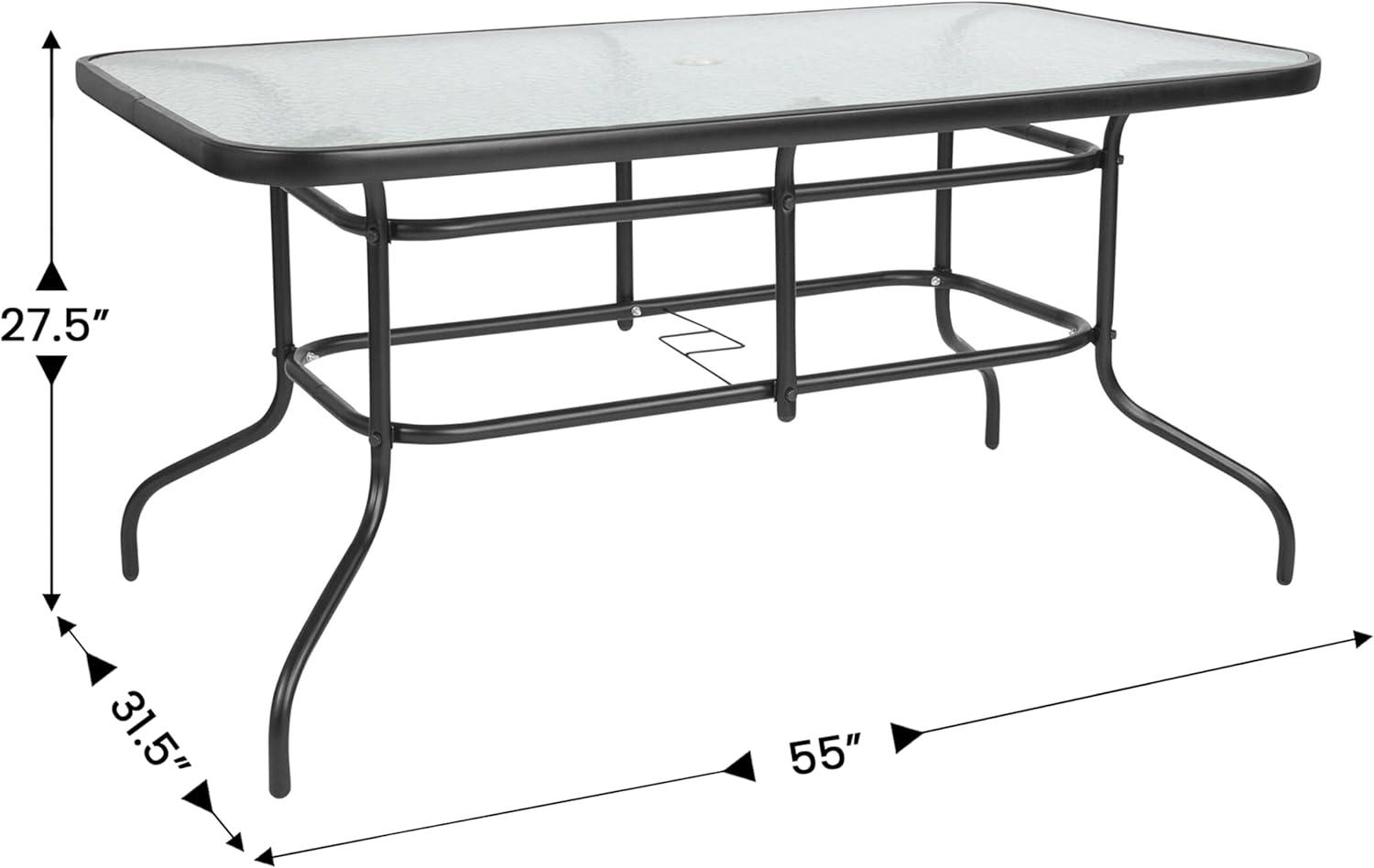imageFlash Furniture Brazos Series 7Piece Glass Patio Table and Chairs Set Outdoor Dining Set with Table with Umbrella Hole 6 Sling Patio Chairs BlackNavy
