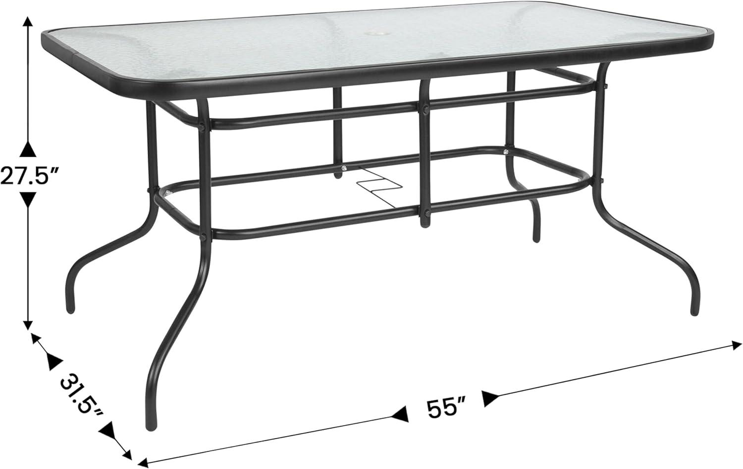 imageFlash Furniture Brazos Series 7Piece Glass Patio Table and Chairs Set Outdoor Dining Set with Table with Umbrella Hole 6 Sling Patio Chairs BlackRed