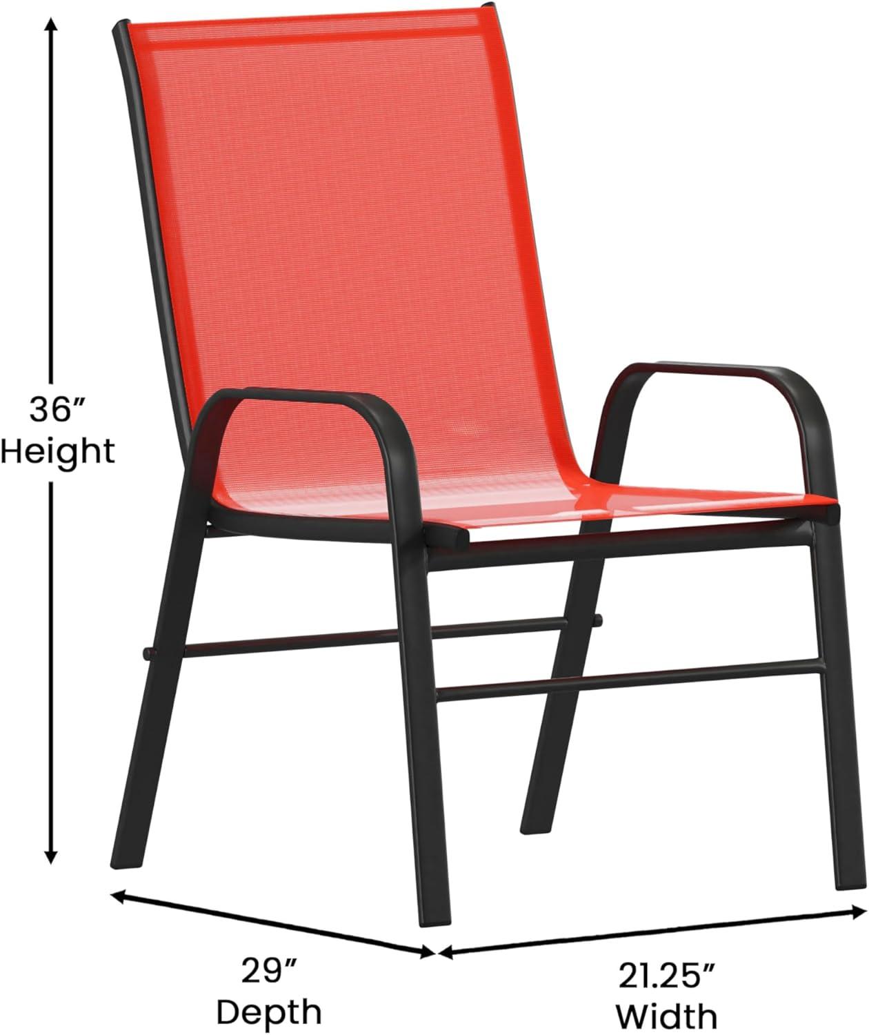 imageFlash Furniture Brazos Series 7Piece Glass Patio Table and Chairs Set Outdoor Dining Set with Table with Umbrella Hole 6 Sling Patio Chairs BlackRed