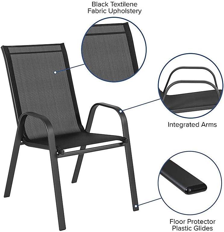 imageFlash Furniture Brazos Series Red Outdoor Stack Chair with Flex Comfort Material and Metal Frame Set of 4Black