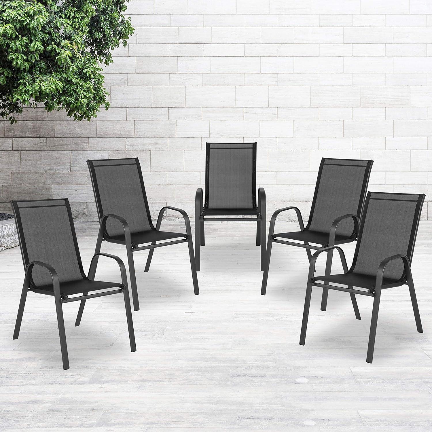 imageFlash Furniture Brazos Series Red Outdoor Stack Chair with Flex Comfort Material and Metal Frame Set of 4Black