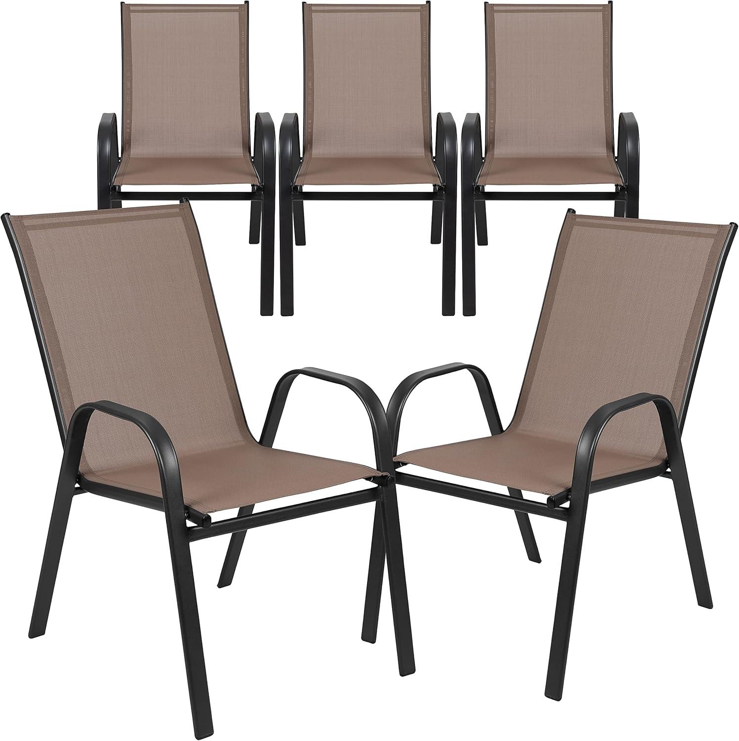 imageFlash Furniture Brazos Series Red Outdoor Stack Chair with Flex Comfort Material and Metal Frame Set of 4Brown