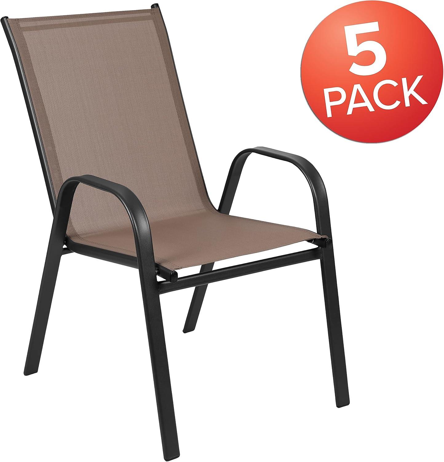 imageFlash Furniture Brazos Series Red Outdoor Stack Chair with Flex Comfort Material and Metal Frame Set of 4Brown