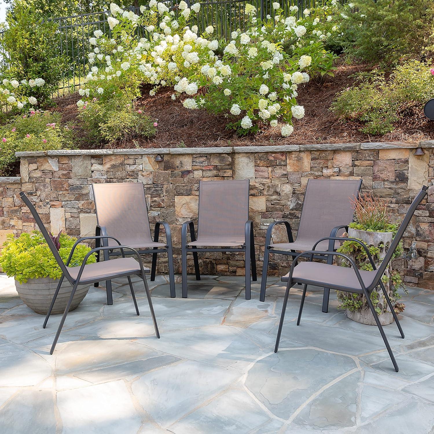 imageFlash Furniture Brazos Series Red Outdoor Stack Chair with Flex Comfort Material and Metal Frame Set of 4Brown