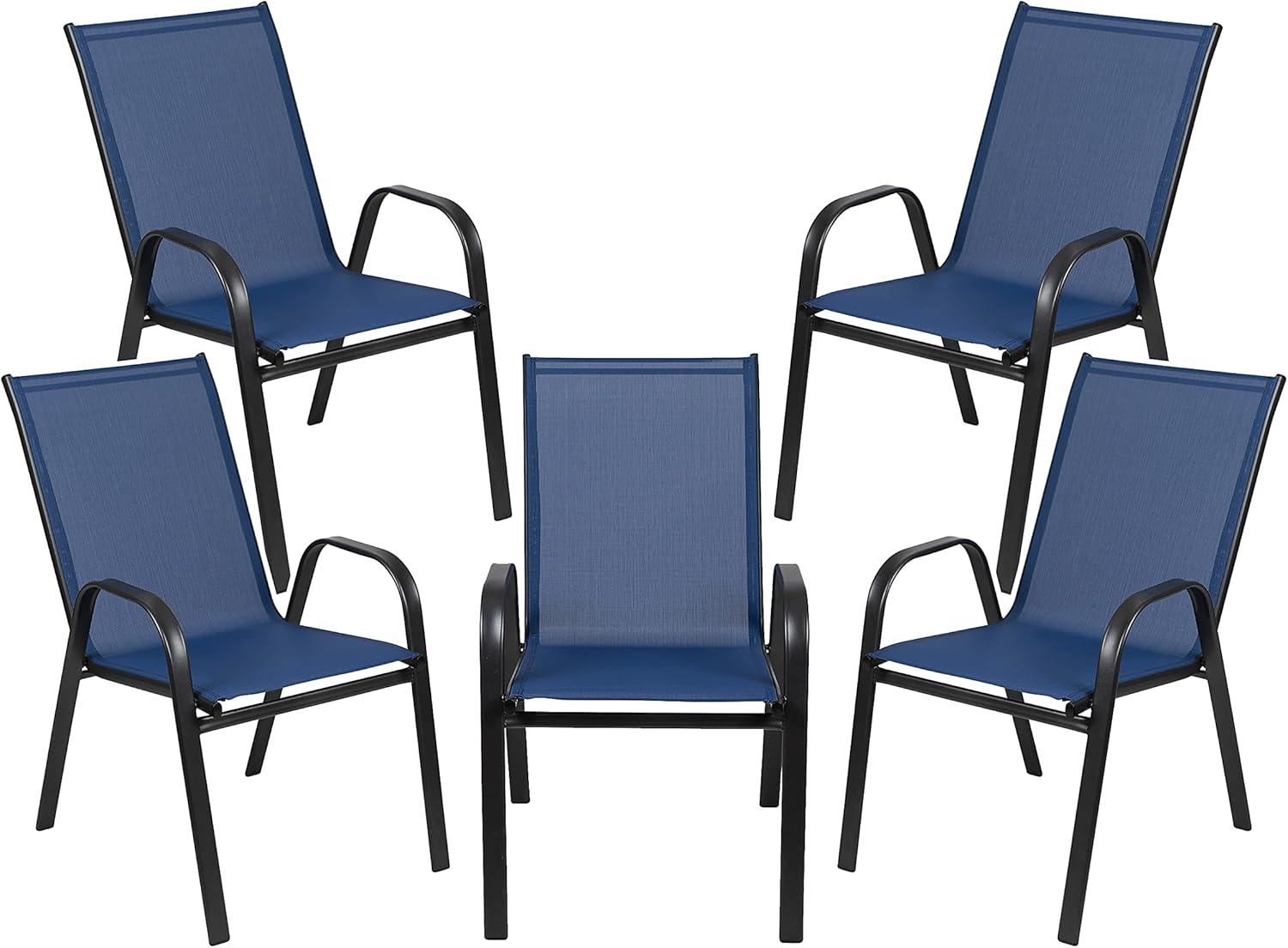 imageFlash Furniture Brazos Series Red Outdoor Stack Chair with Flex Comfort Material and Metal Frame Set of 4Navy