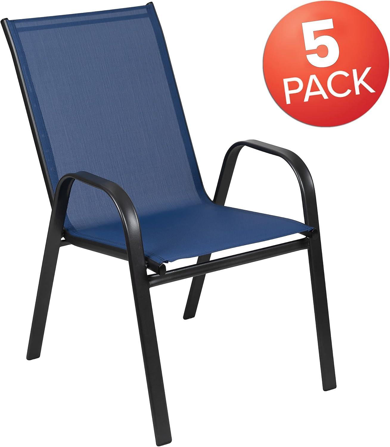 imageFlash Furniture Brazos Series Red Outdoor Stack Chair with Flex Comfort Material and Metal Frame Set of 4Navy