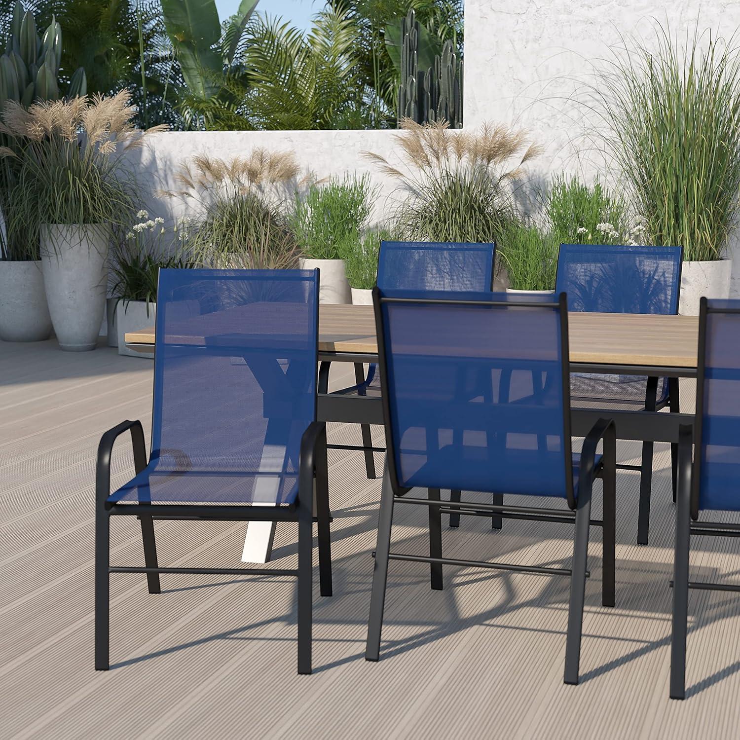 imageFlash Furniture Brazos Series Red Outdoor Stack Chair with Flex Comfort Material and Metal Frame Set of 4Navy