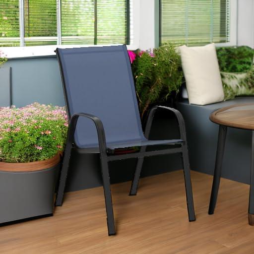 imageFlash Furniture Brazos Series Red Outdoor Stack Chair with Flex Comfort Material and Metal Frame Set of 4Navy