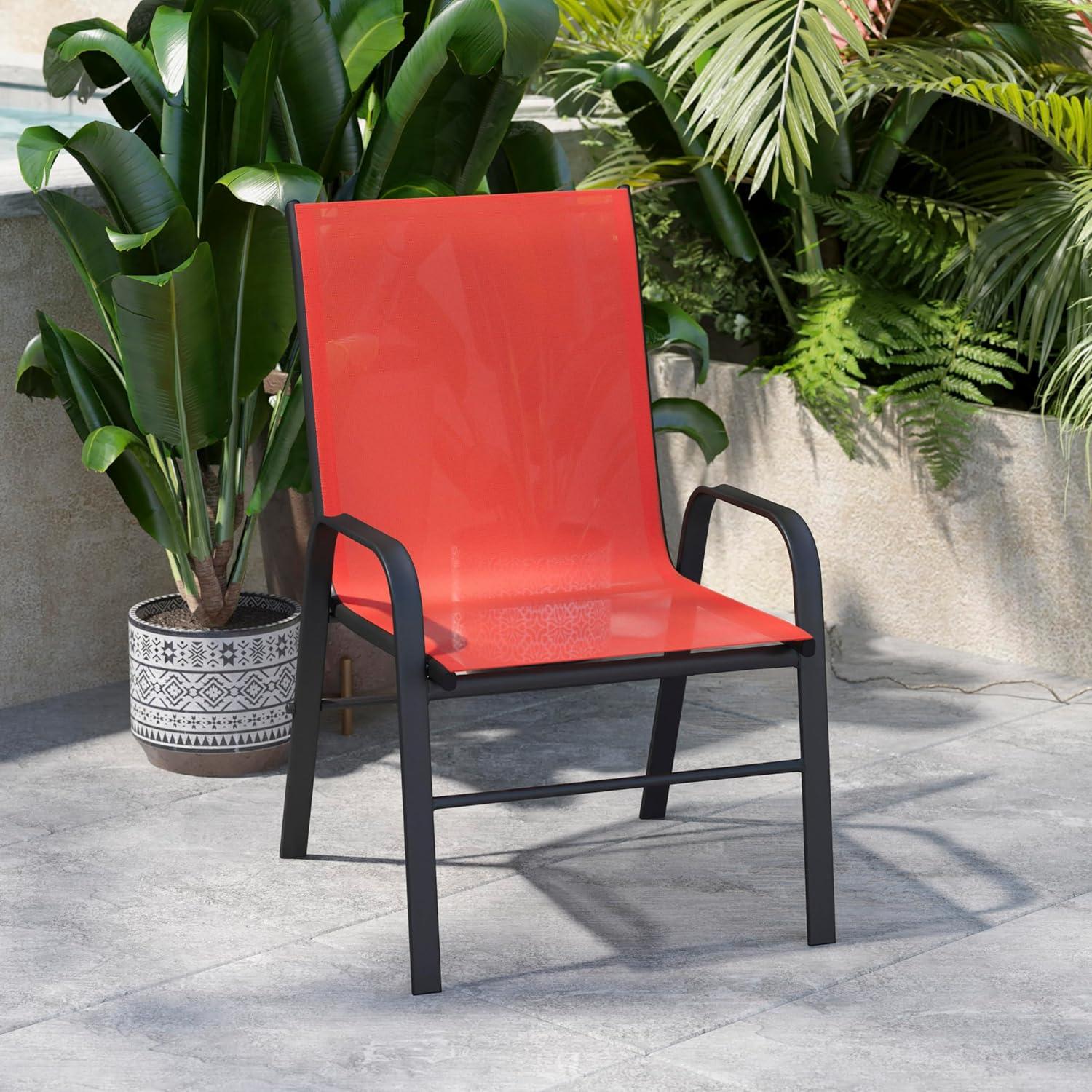 imageFlash Furniture Brazos Series Red Outdoor Stack Chair with Flex Comfort Material and Metal Frame Set of 4Red