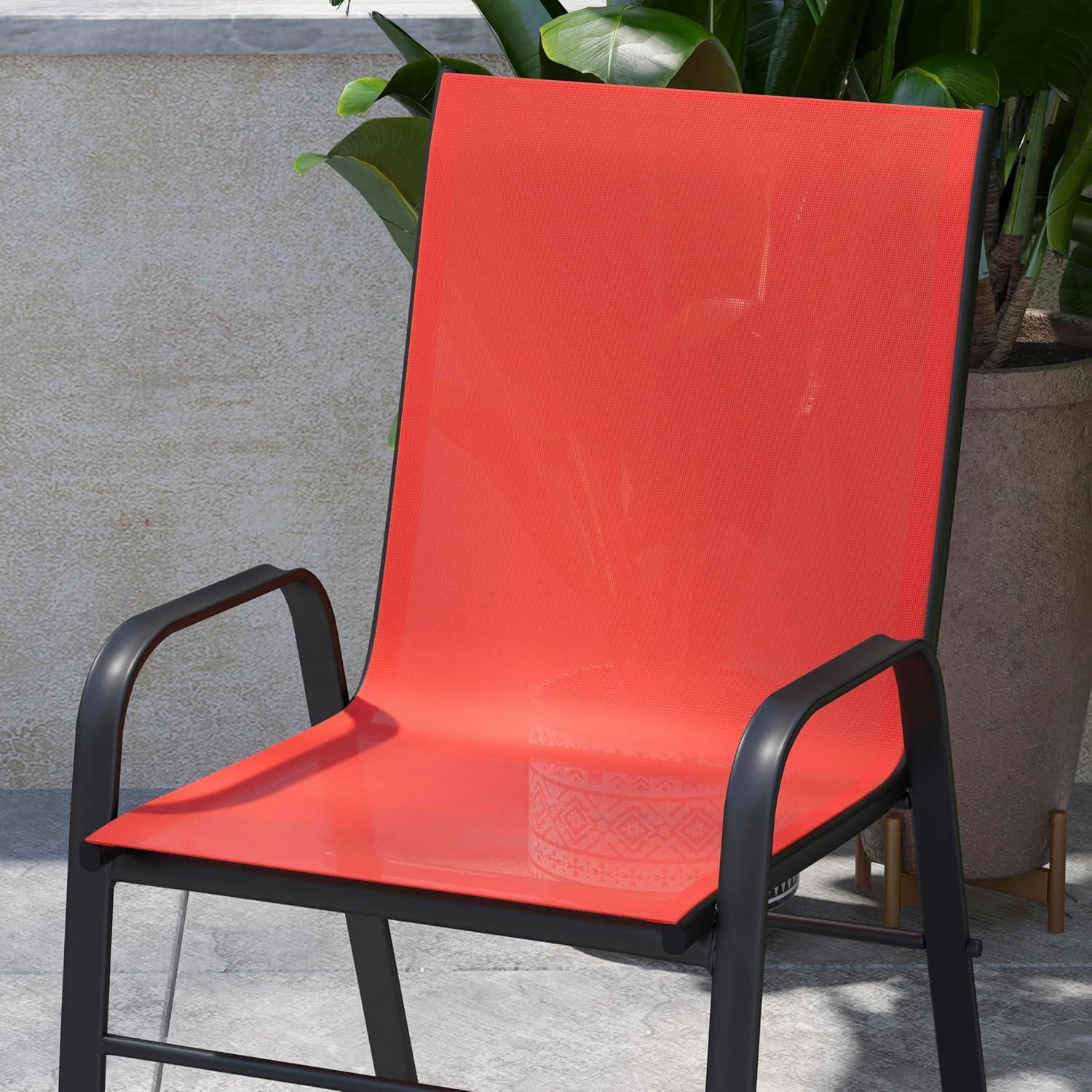 imageFlash Furniture Brazos Series Red Outdoor Stack Chair with Flex Comfort Material and Metal Frame Set of 4Red