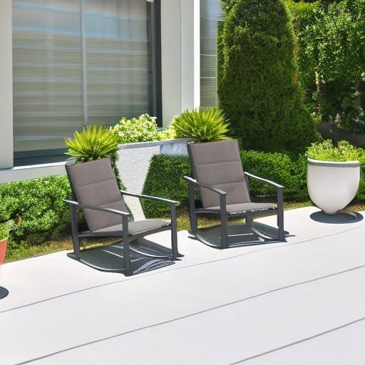 imageFlash Furniture Brazos Set of 2 Gray Outdoor Rocking Chairs with Flex Comfort Material and Black Metal FrameGrayBlackGrey