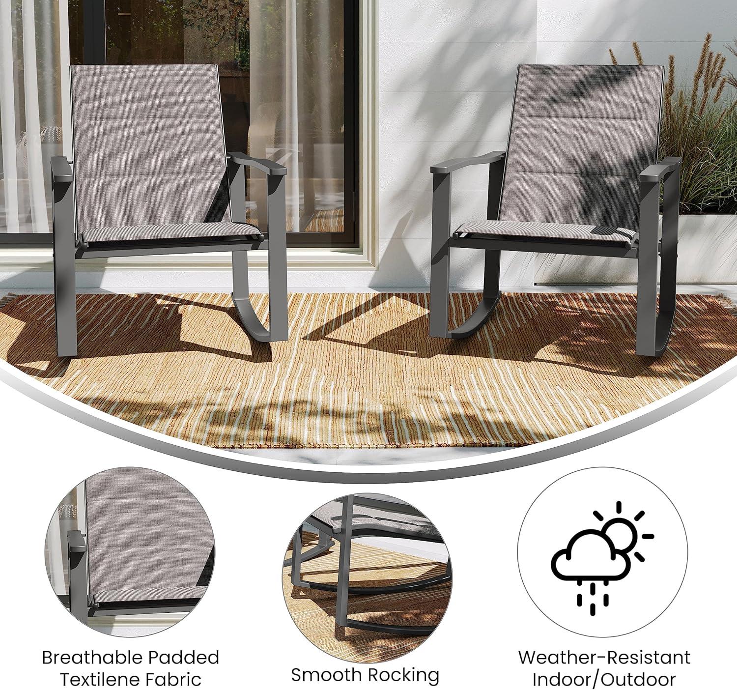 imageFlash Furniture Brazos Set of 2 Gray Outdoor Rocking Chairs with Flex Comfort Material and Black Metal FrameGrayBlackGrey