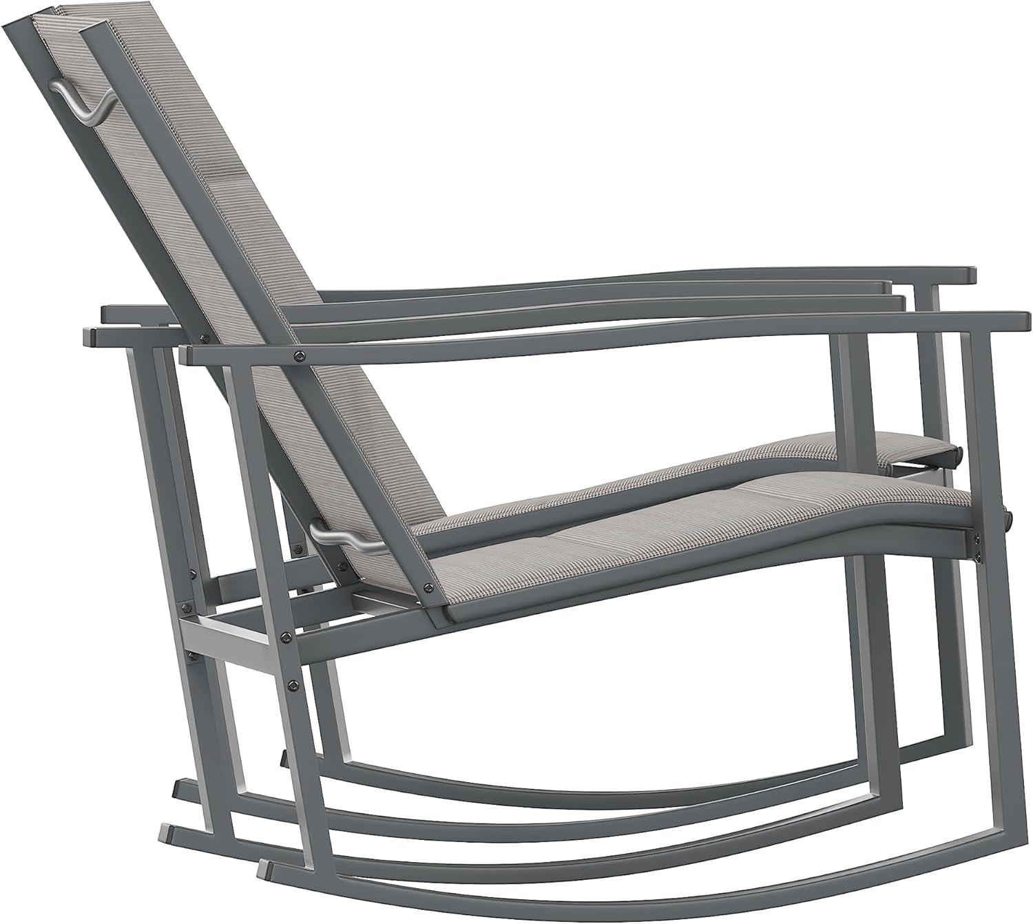 imageFlash Furniture Brazos Set of 2 Gray Outdoor Rocking Chairs with Flex Comfort Material and Black Metal FrameGrayBlackGrey