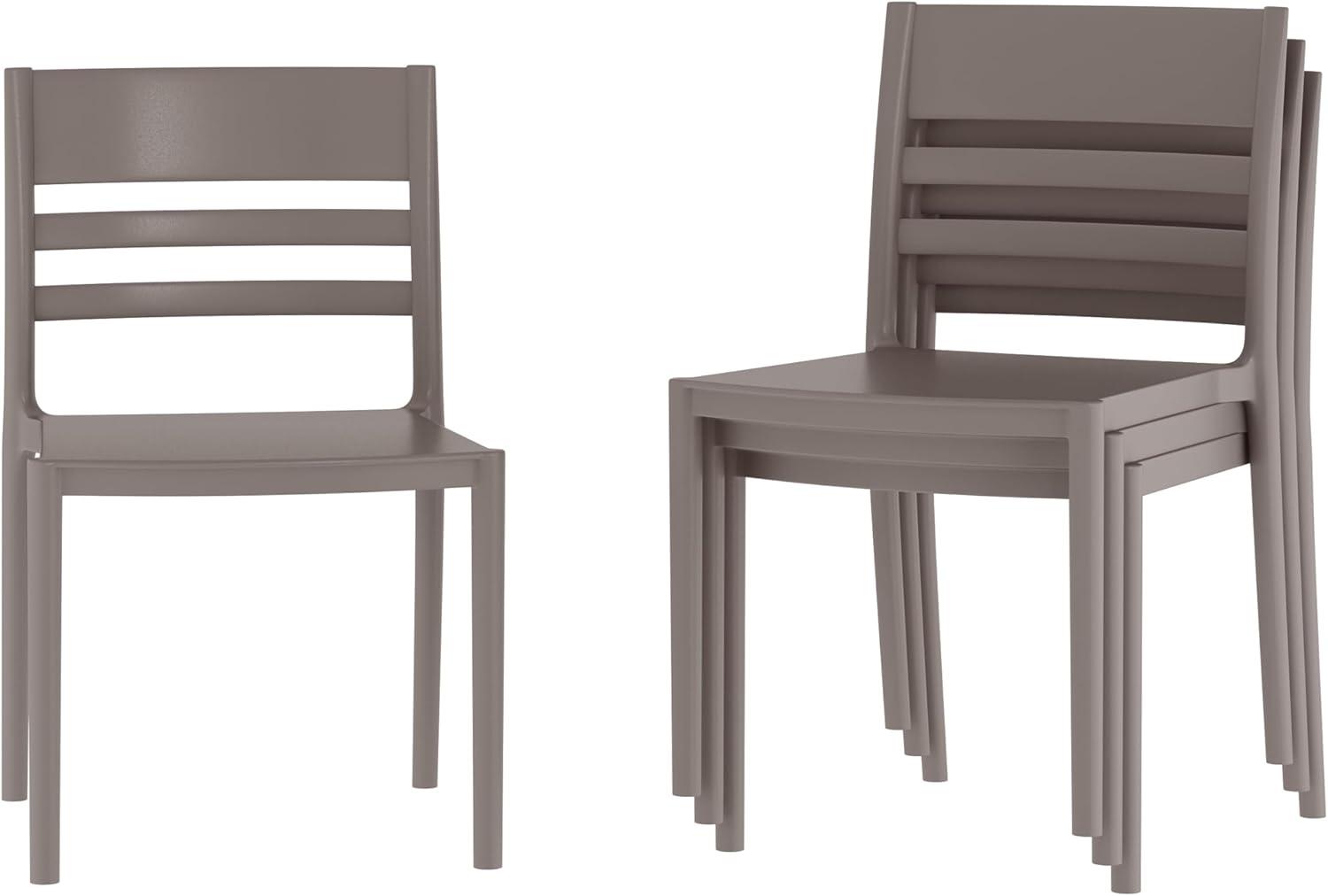 imageFlash Furniture Bridgeport Slat Back Patio Chair with Contoured Seat Commercial AllWeather Stacking Resin Chair UV Resistant IndoorOutdoor Black Set of 4Grey