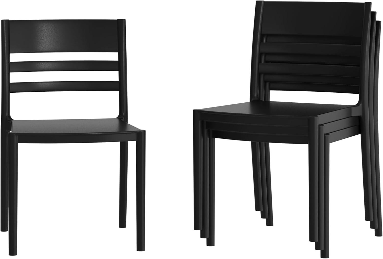 imageFlash Furniture Bridgeport Slat Back Patio Chair with Contoured Seat Commercial AllWeather Stacking Resin Chair UV Resistant IndoorOutdoor Black Set of 4Black