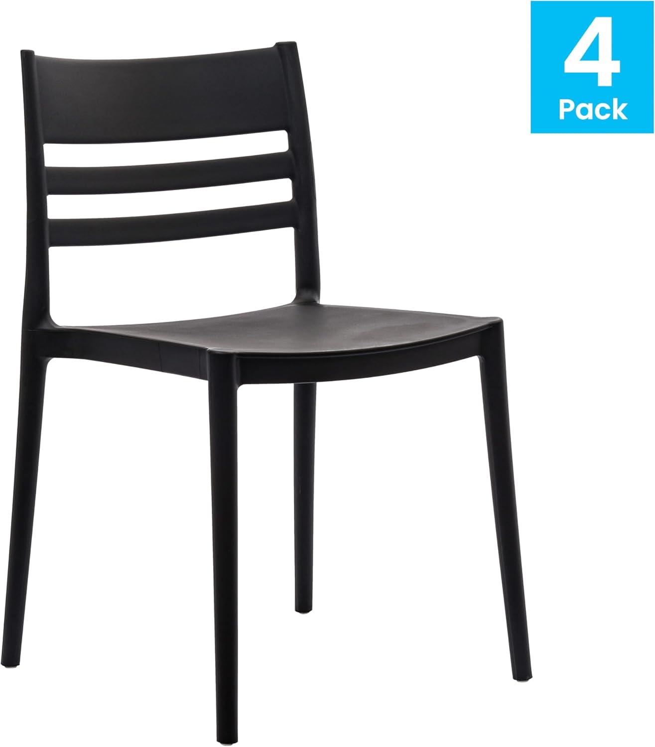 imageFlash Furniture Bridgeport Slat Back Patio Chair with Contoured Seat Commercial AllWeather Stacking Resin Chair UV Resistant IndoorOutdoor Black Set of 4Black