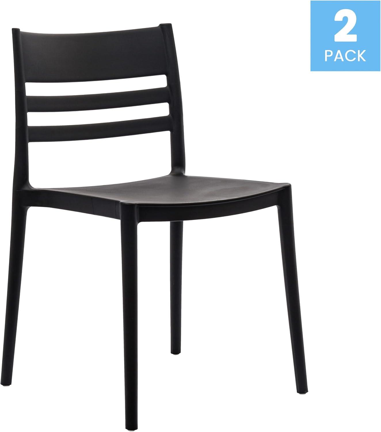 imageFlash Furniture Bridgeport Slat Back Patio Chair with Contoured Seat Commercial AllWeather Stacking Resin Chair UV Resistant IndoorOutdoor Black Set of 4Black