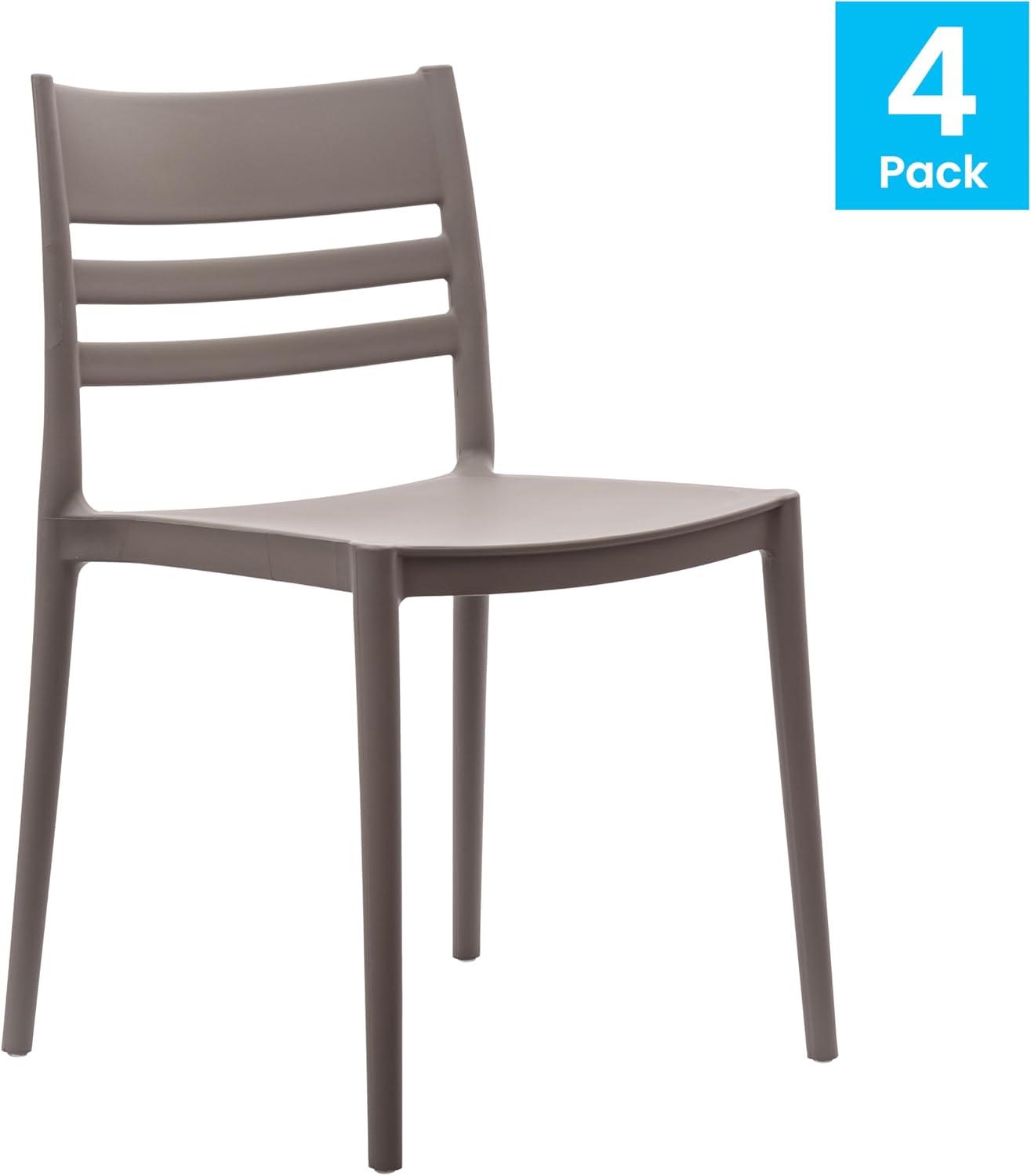 imageFlash Furniture Bridgeport Slat Back Patio Chair with Contoured Seat Commercial AllWeather Stacking Resin Chair UV Resistant IndoorOutdoor Black Set of 4Grey