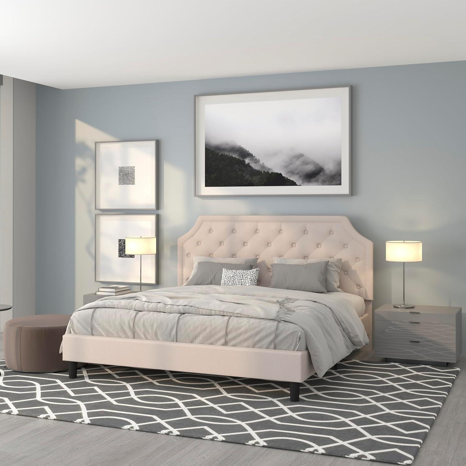 imageFlash Furniture Brighton Twin Size Tufted Upholstered Platform Bed in Light Gray FabricBeige