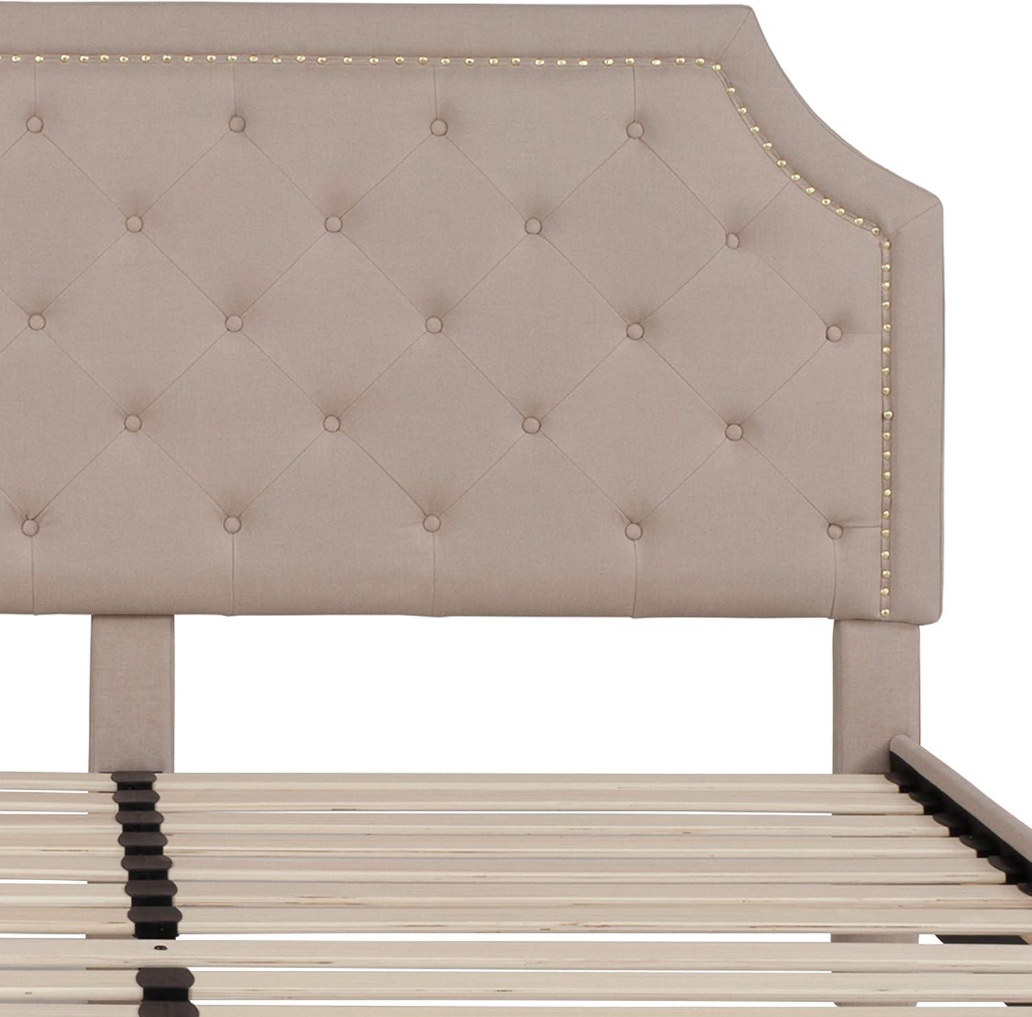 imageFlash Furniture Brighton Twin Size Tufted Upholstered Platform Bed in Light Gray FabricBeige