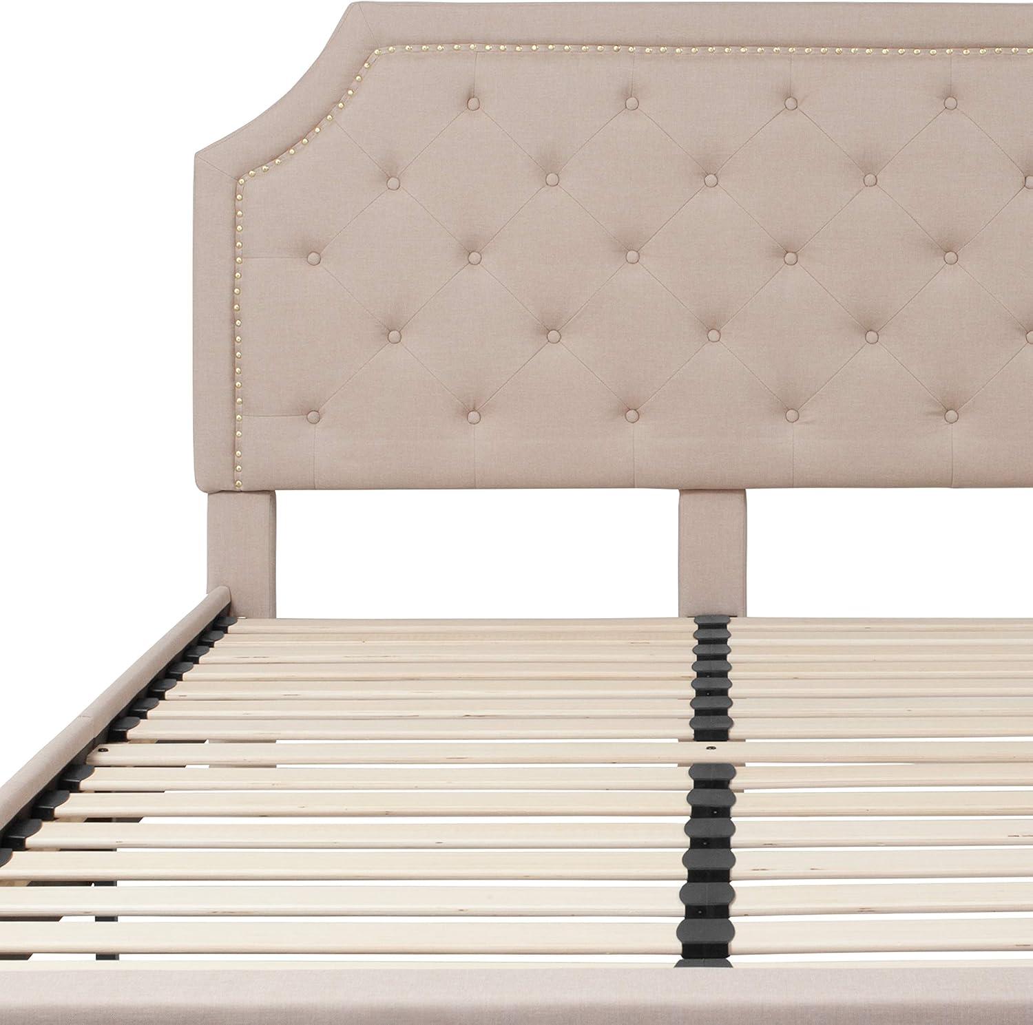 imageFlash Furniture Brighton Twin Size Tufted Upholstered Platform Bed in Light Gray FabricBeige